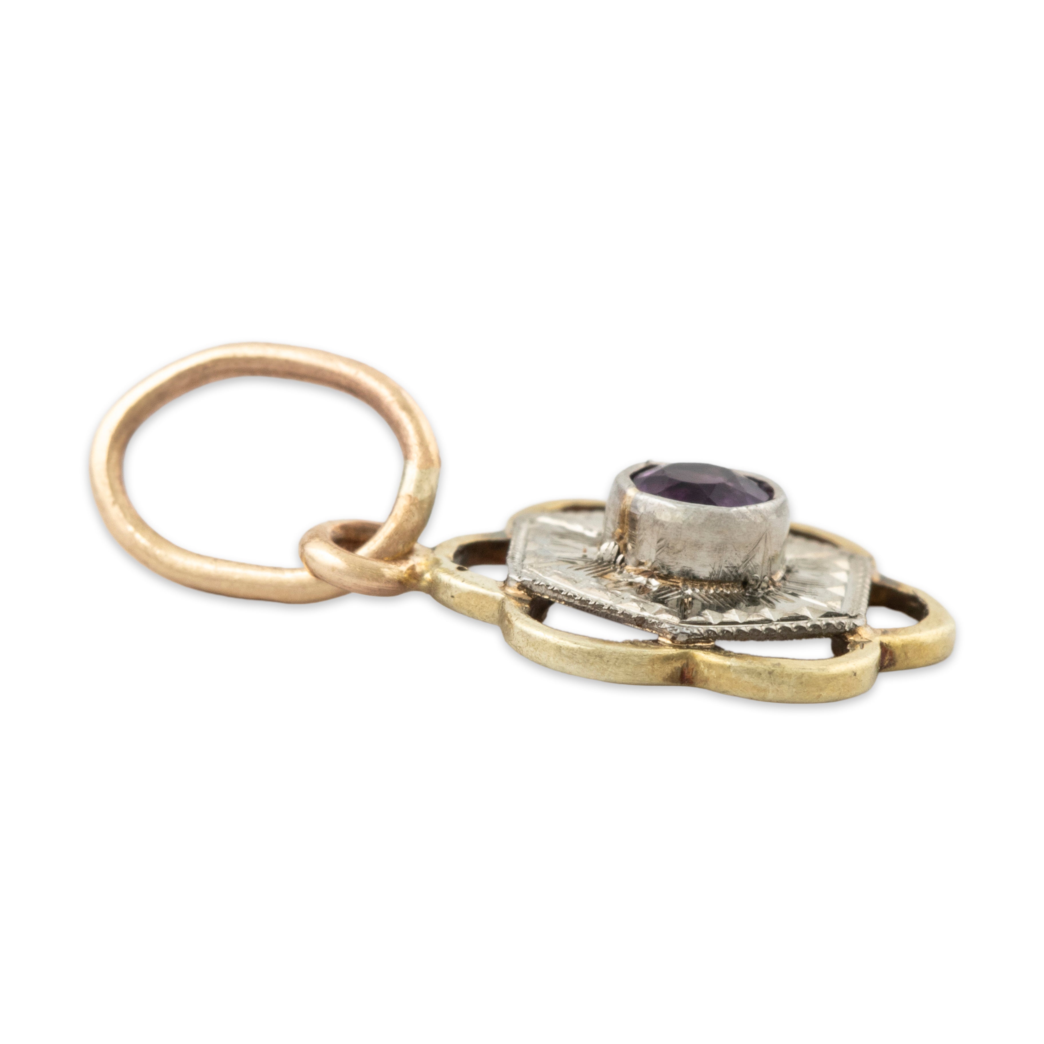 Antique 14k White & Yellow Gold Amethyst Deco Bloom Charm Pendant、mySite、hinf8tx79