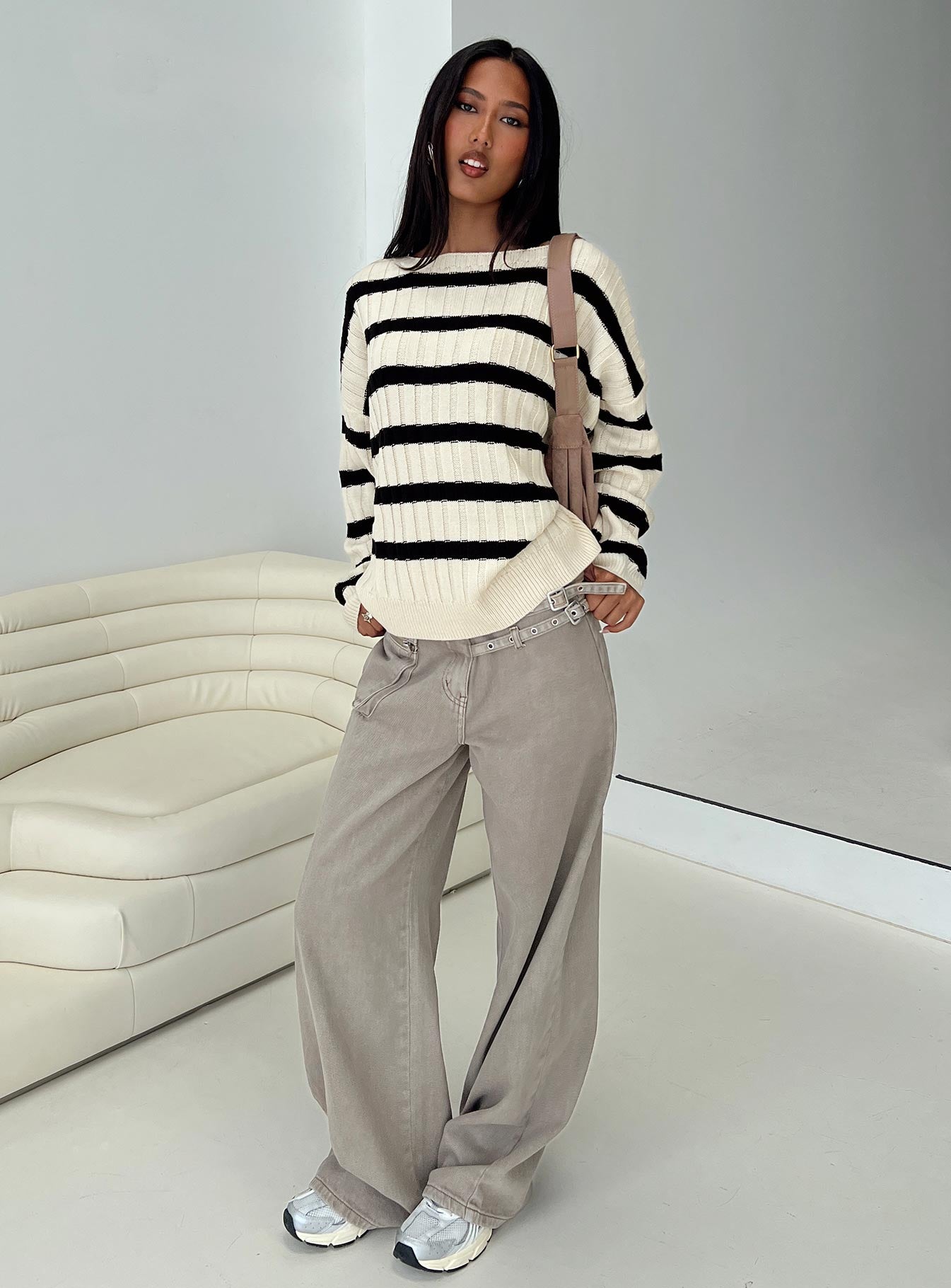 Elenita Wide Neck Knit Sweater Black / White、mySite、solidvoid