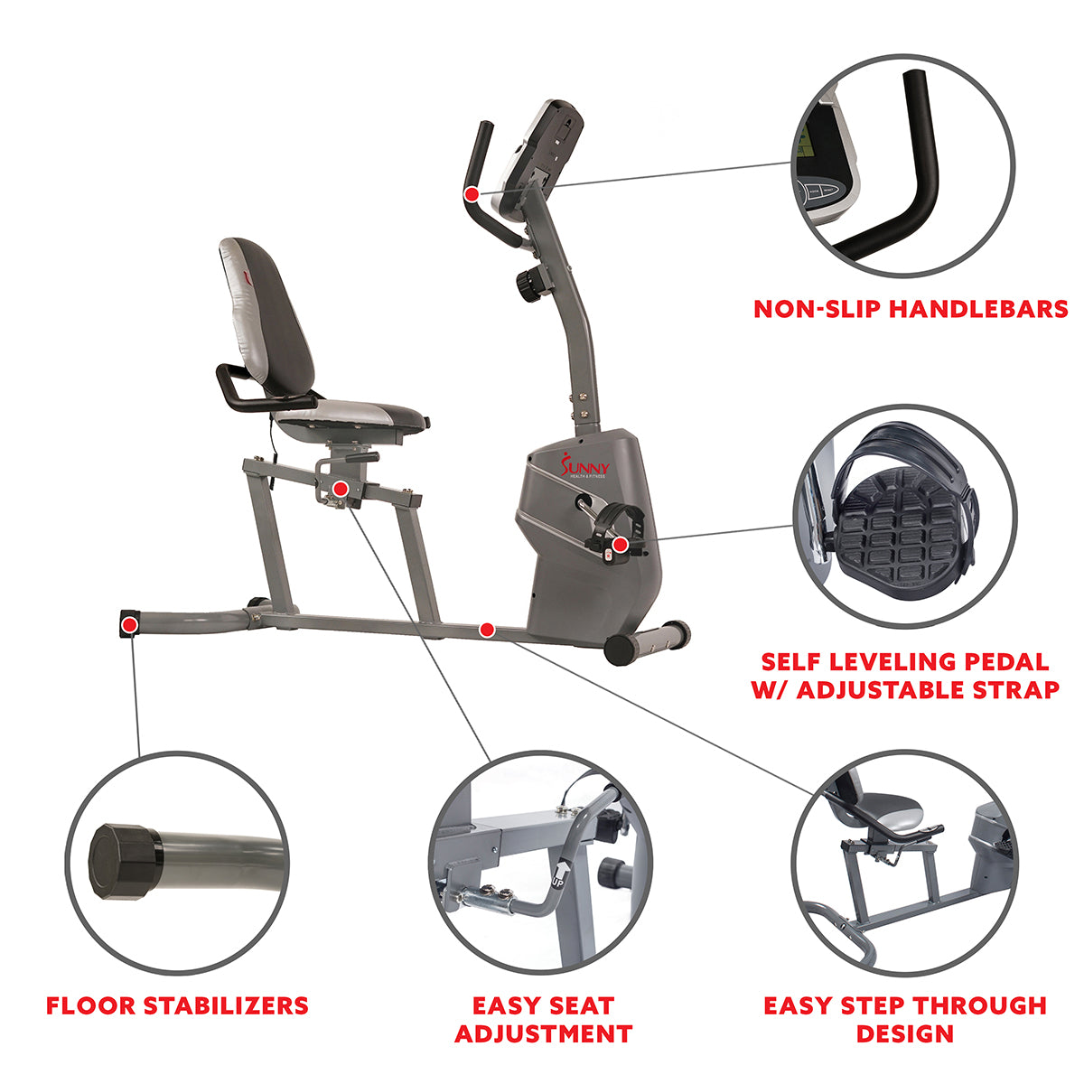  Magnetic Recumbent Exercise Bike w/ Easy Adjustable Seat, Device Holder, RPM and Pulse Rate、mySite、ghnorth