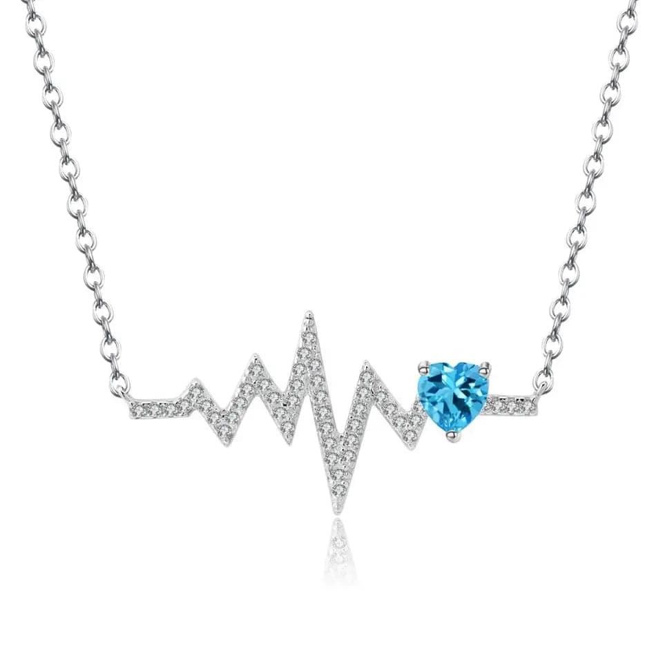Heartbeat with Gemstone Heart Rhodium Plated Sterling Silver Necklace、mySite、g9winljtr