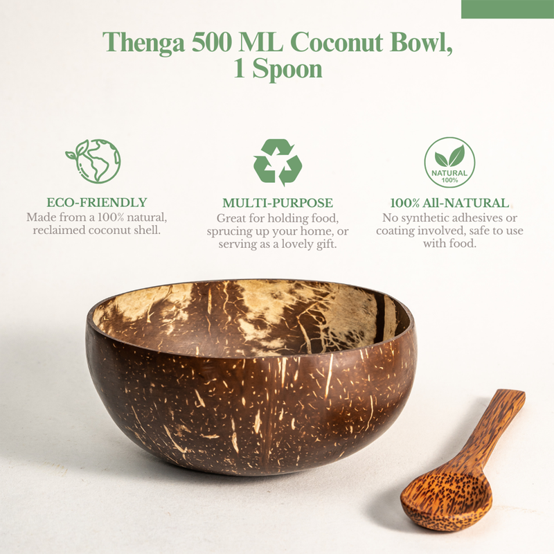Coconut Bowl & Spoon Set | Brown | Set of 2 | 500 ml、mySite、camillekostekn