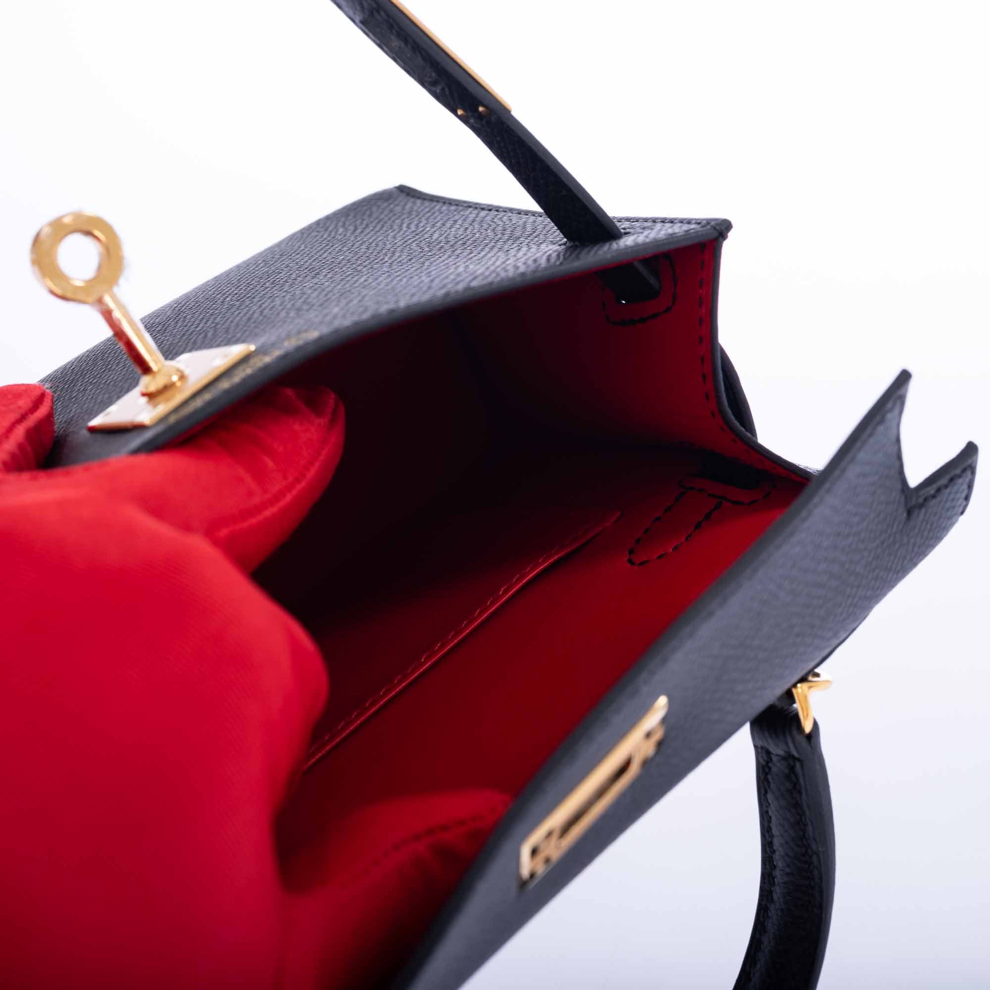 Hermès Kelly HSS Mini 20 Sellier Black Epsom with Rouge Casaque Interior Gold Hardware、mySite、garminoutage.com