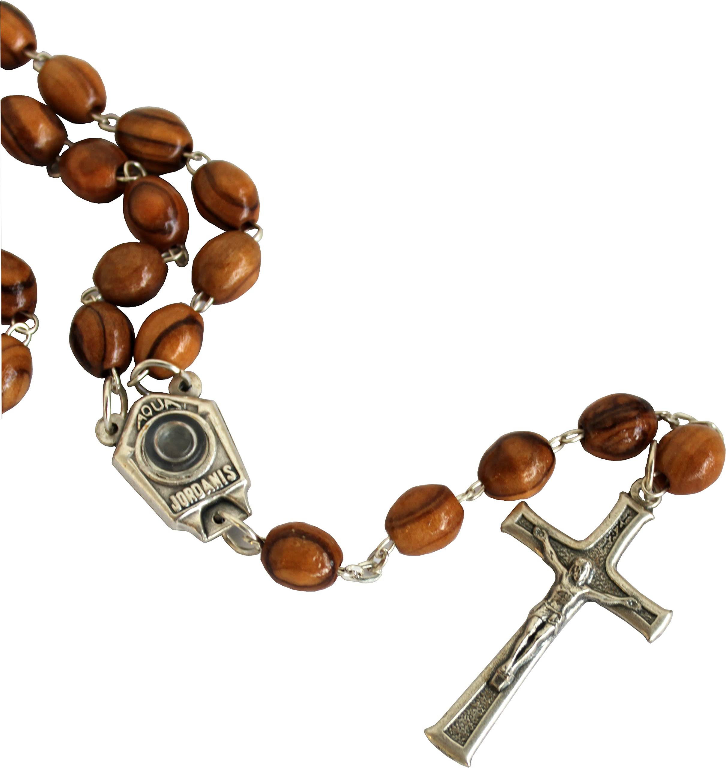  Holy Land Market Olive Wood Hand Made Rosary with Jordan River Water Center and Metal Crucifix、mySite、elrpsem3k