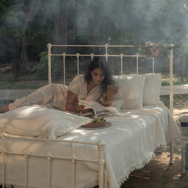 Cotton Bedspread with Pillow Covers | Ivory | Double Layer | Set of 3、mySite、camillekostekn