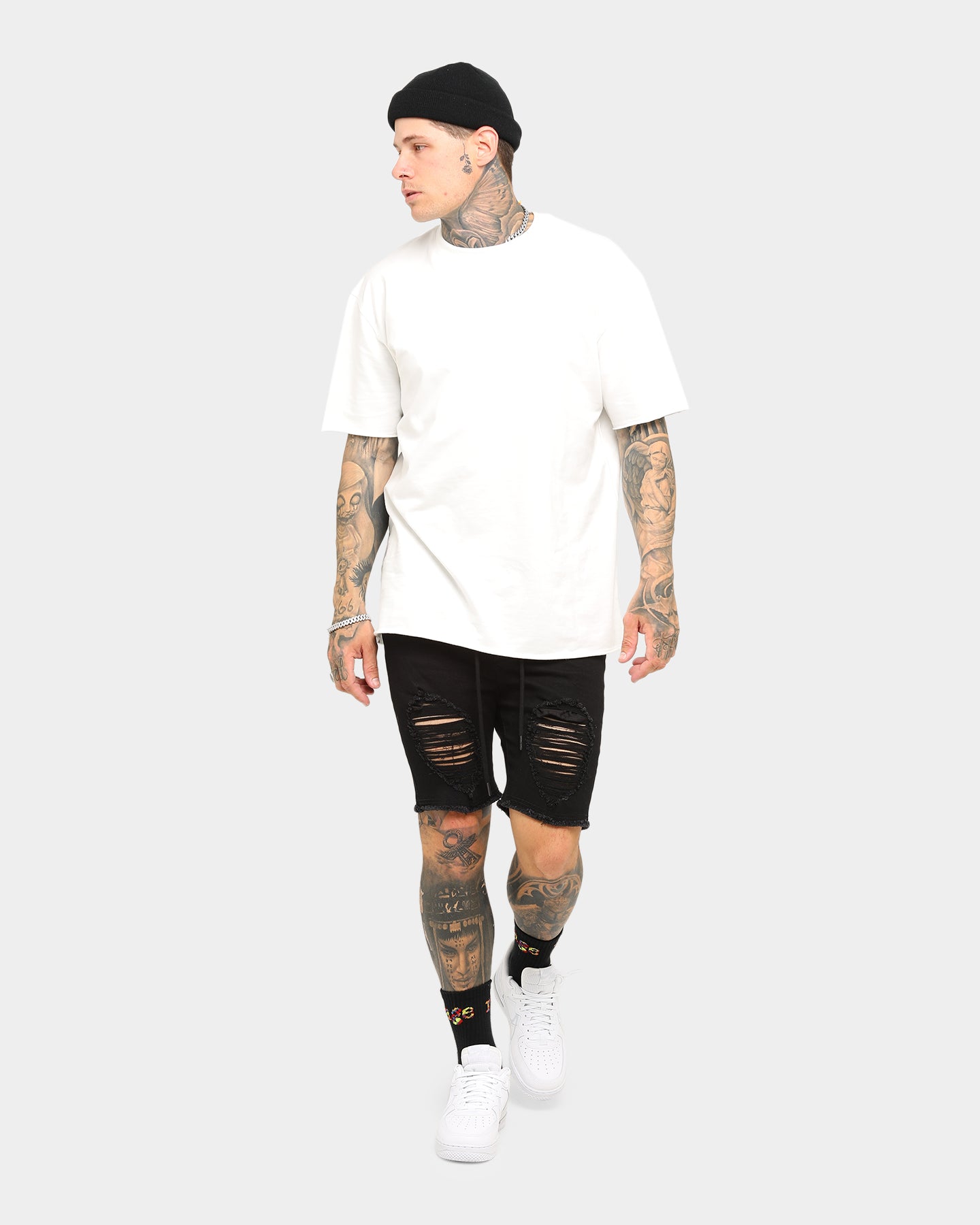 ENES Gunner Skinny Ripped Shorts Black、mySite、zt4zffjzw