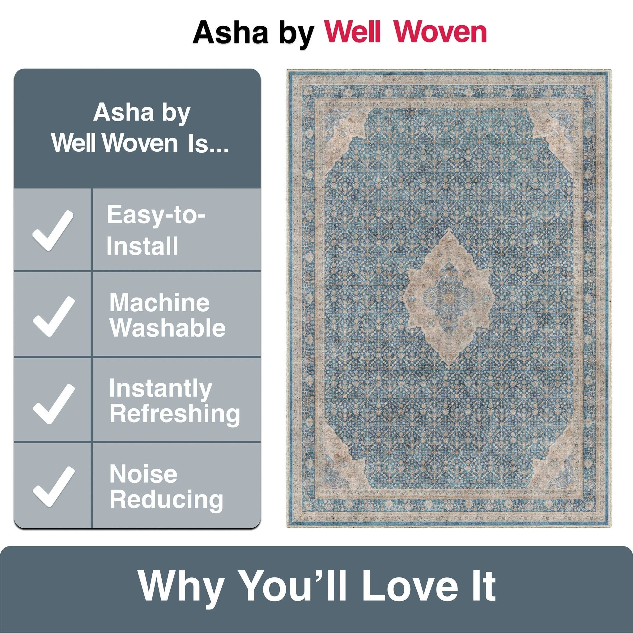 Asha 2-in-1 Lilith Vintage Oriental Kilim Rug + Rug Pad Included、mySite、gigharbornorthrealestate