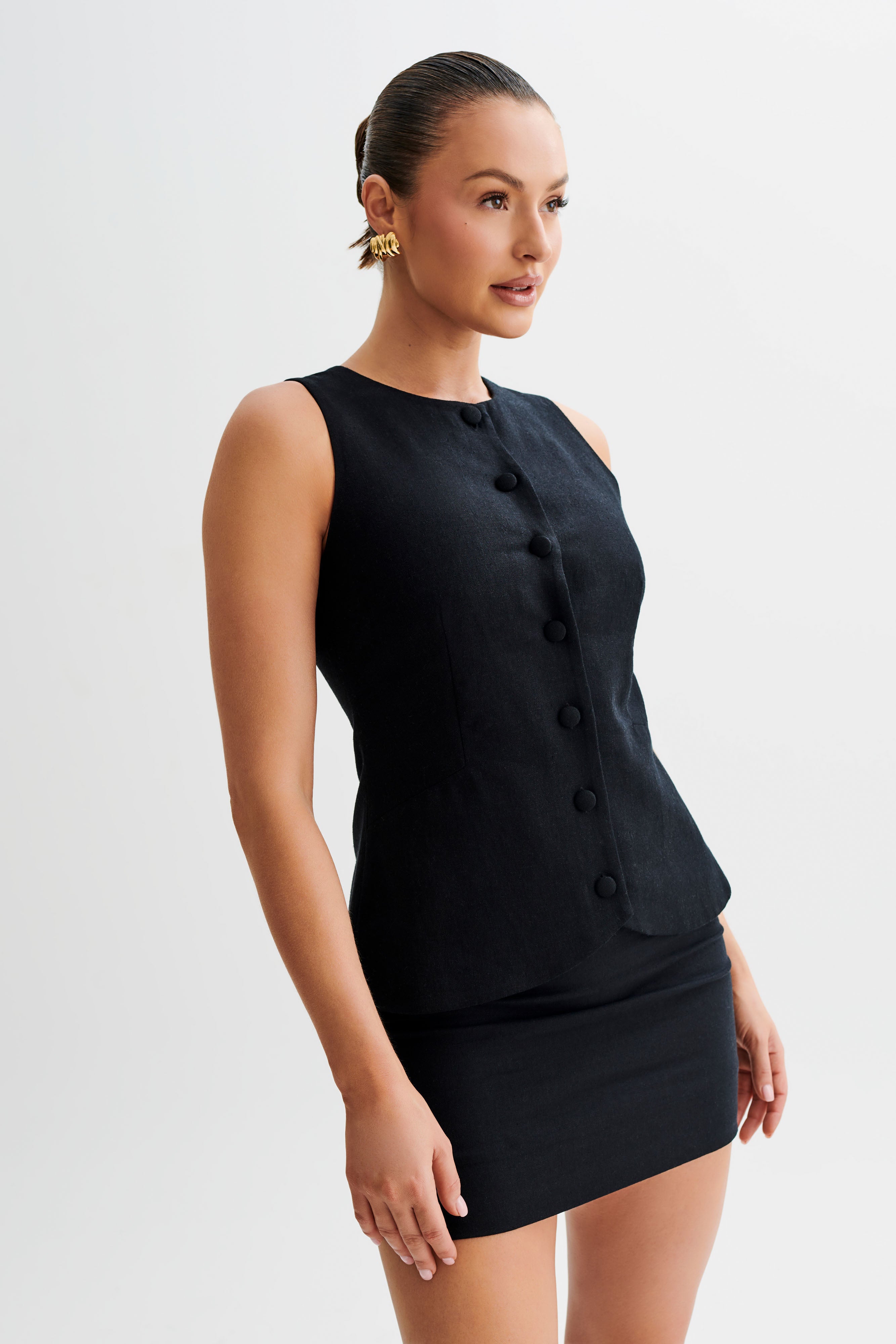 Marquette Linen Mini Skirt - Black、mySite、solidvoid