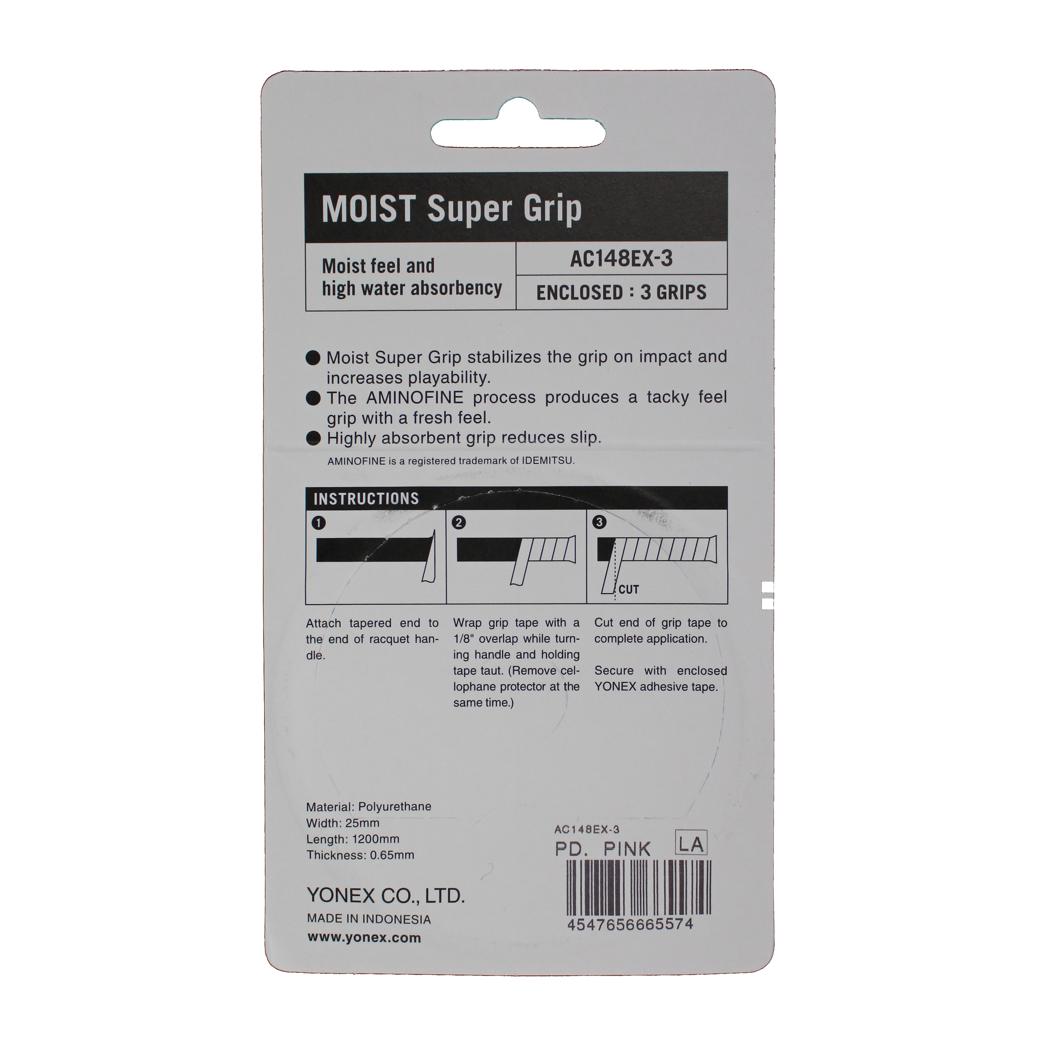 Yonex Moist Super Grip Overgrip 3 Pack (Pink)