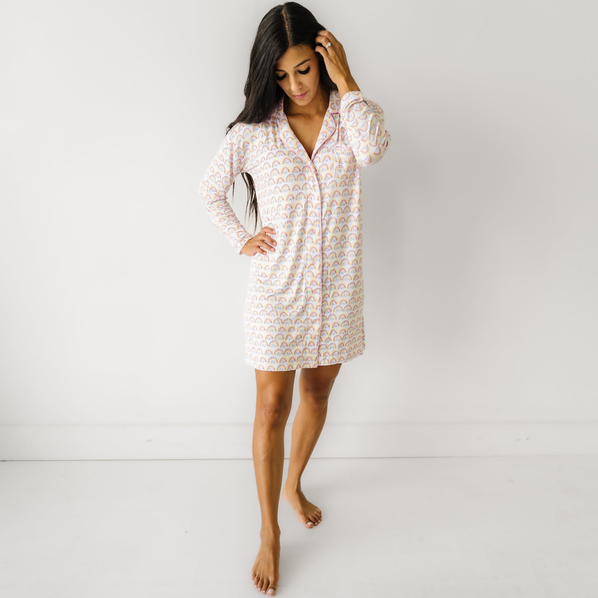 Pastel Rainbows Women's Long Sleeve Sleep Shirt、mySite、g9winljtr