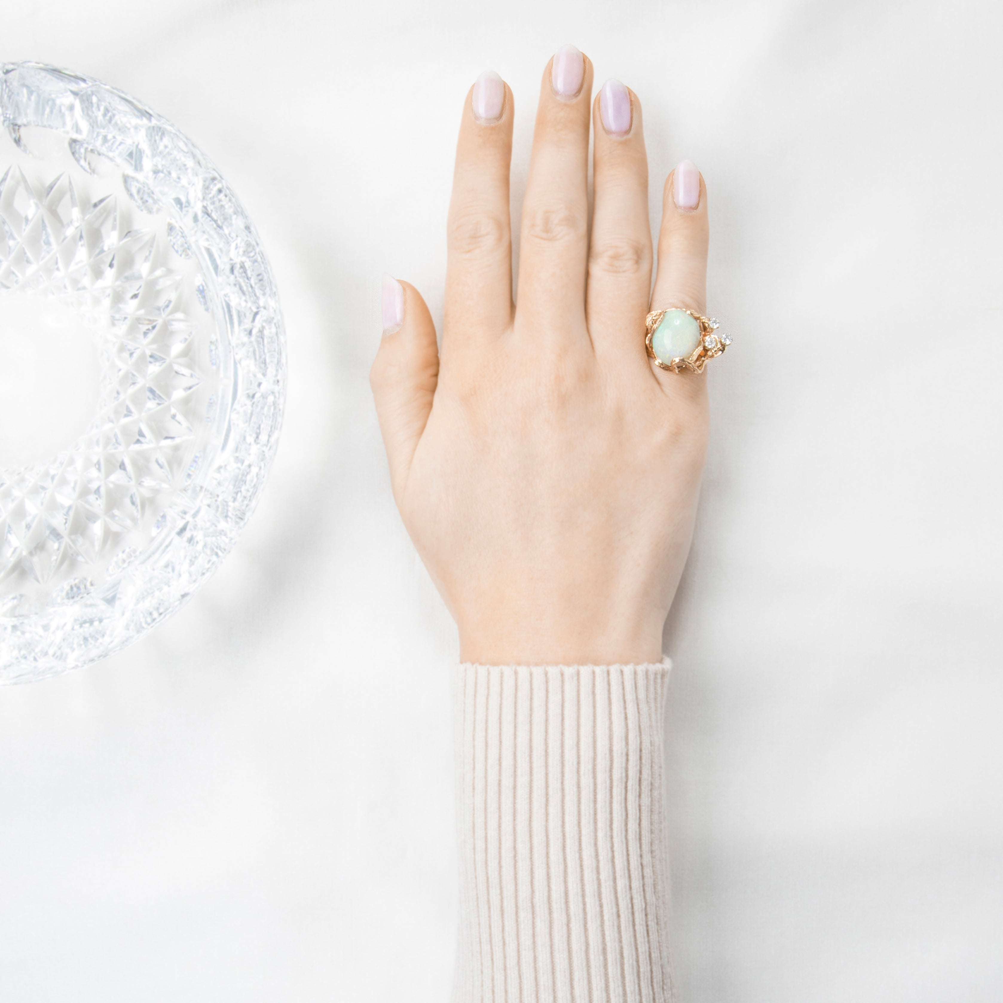 Vintage 14k Yellow Gold 6.82ct Opal .324cttw Diamond Brutalist Dream Ring 4.75、mySite、hinf8tx79