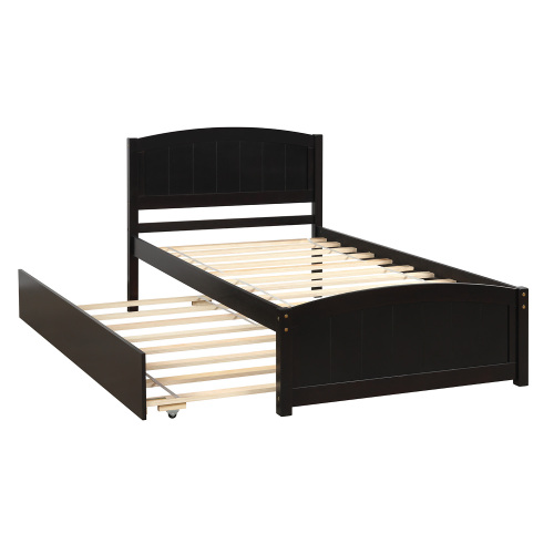 Twin size Platform Bed with Trundle, White、、casual