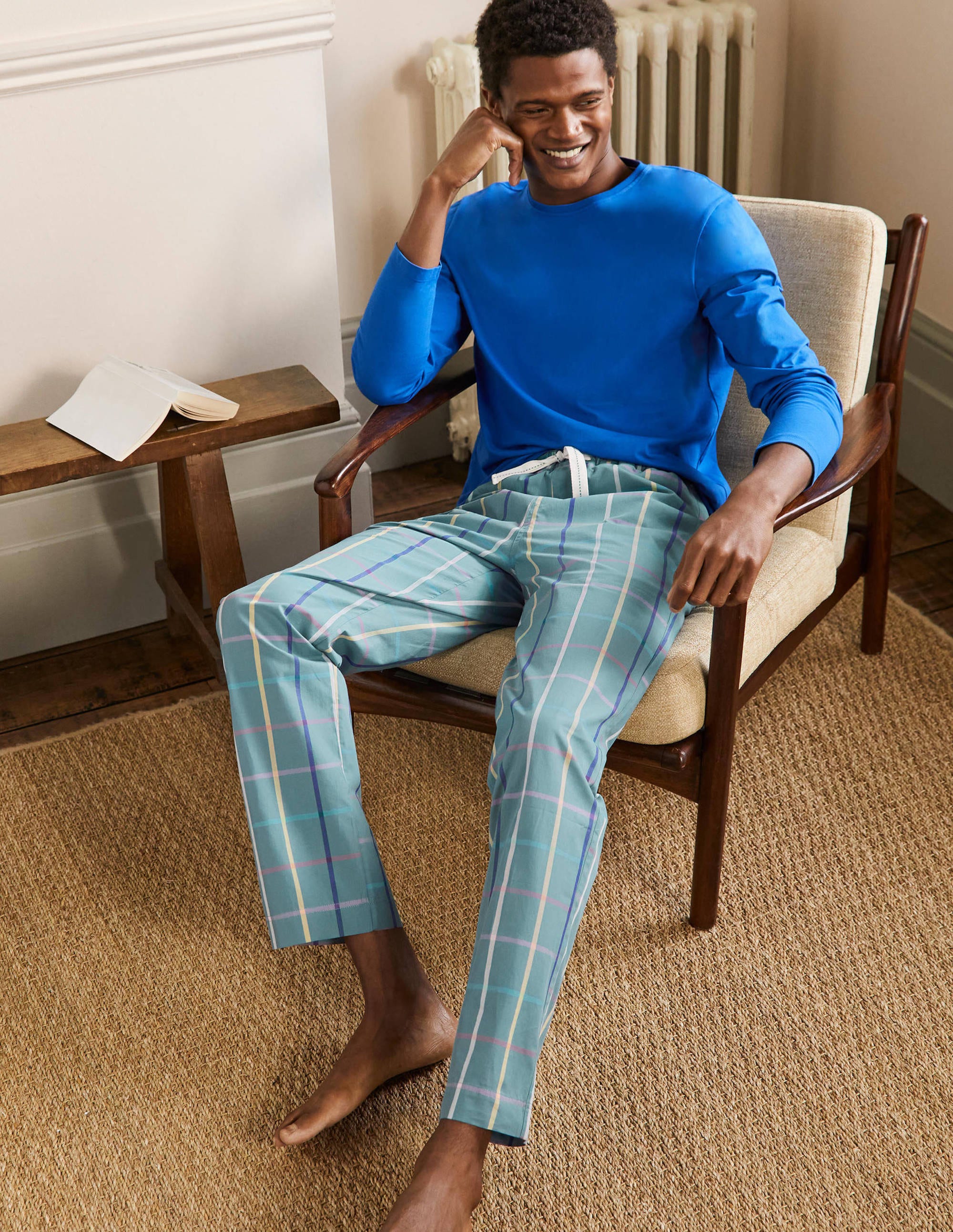  Cotton Poplin Pyjama Bottoms-Storm Blue Tattershall、mySite、ashleygrahame