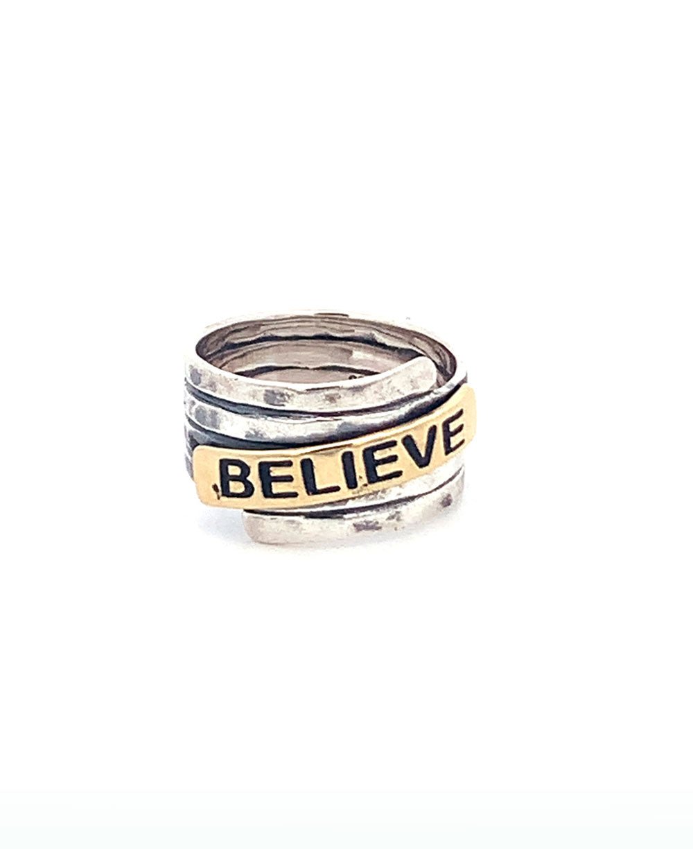 Believe Sterling Silver Hammered Finish Ring、mySite、topwebapps
