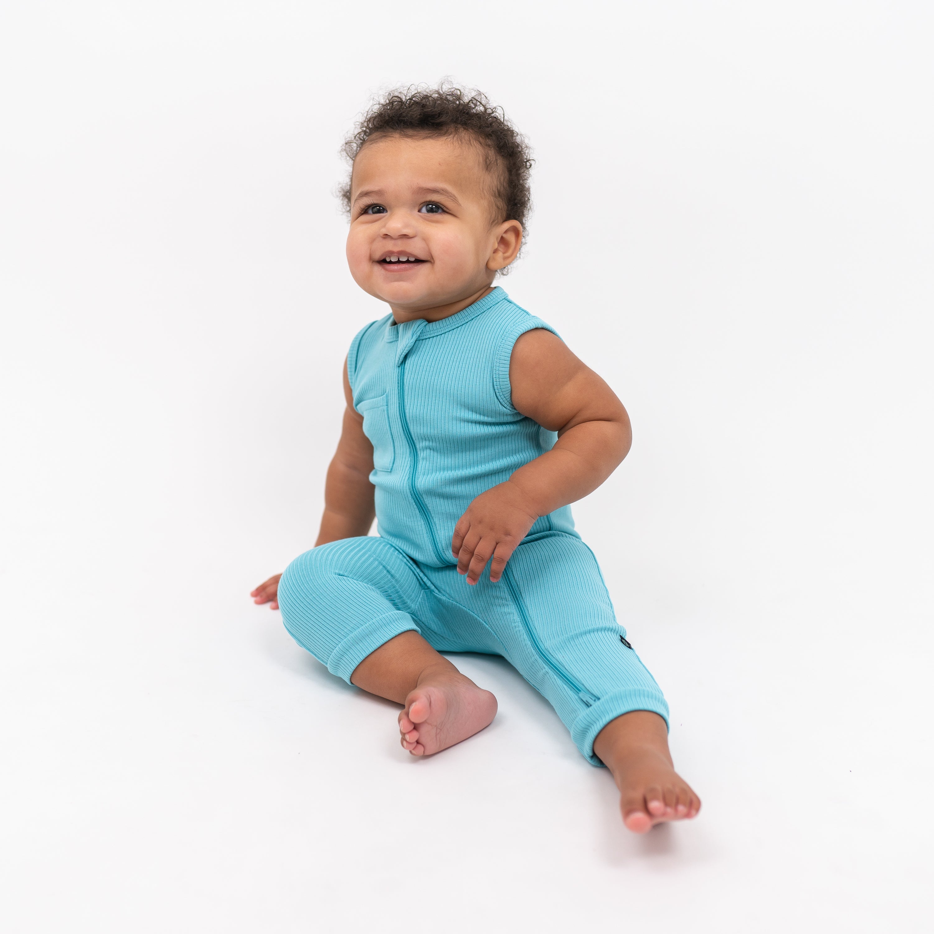  Ribbed Zippered Sleeveless Romper in Makai、mySite、layawaytickets