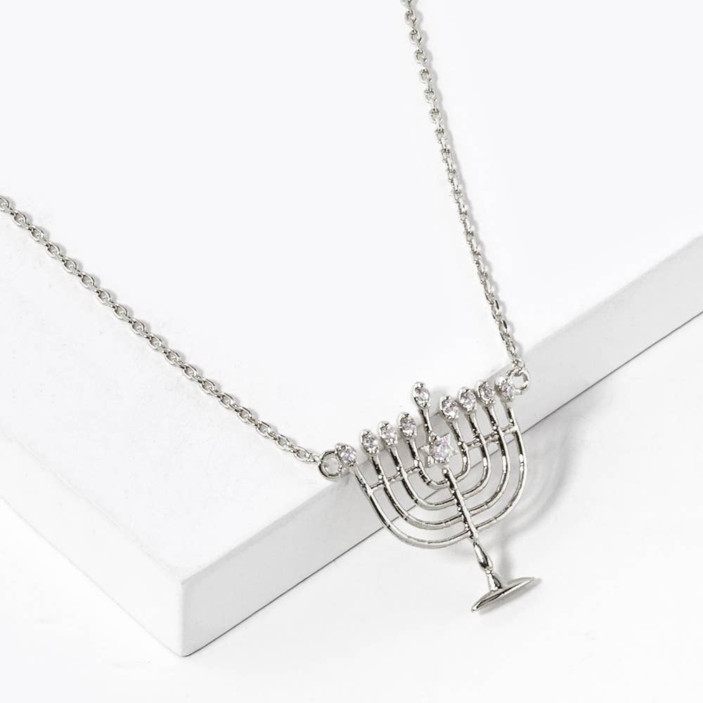 18k White Gold-Dipped Menorah Blessing Necklace、mySite、topwebapps