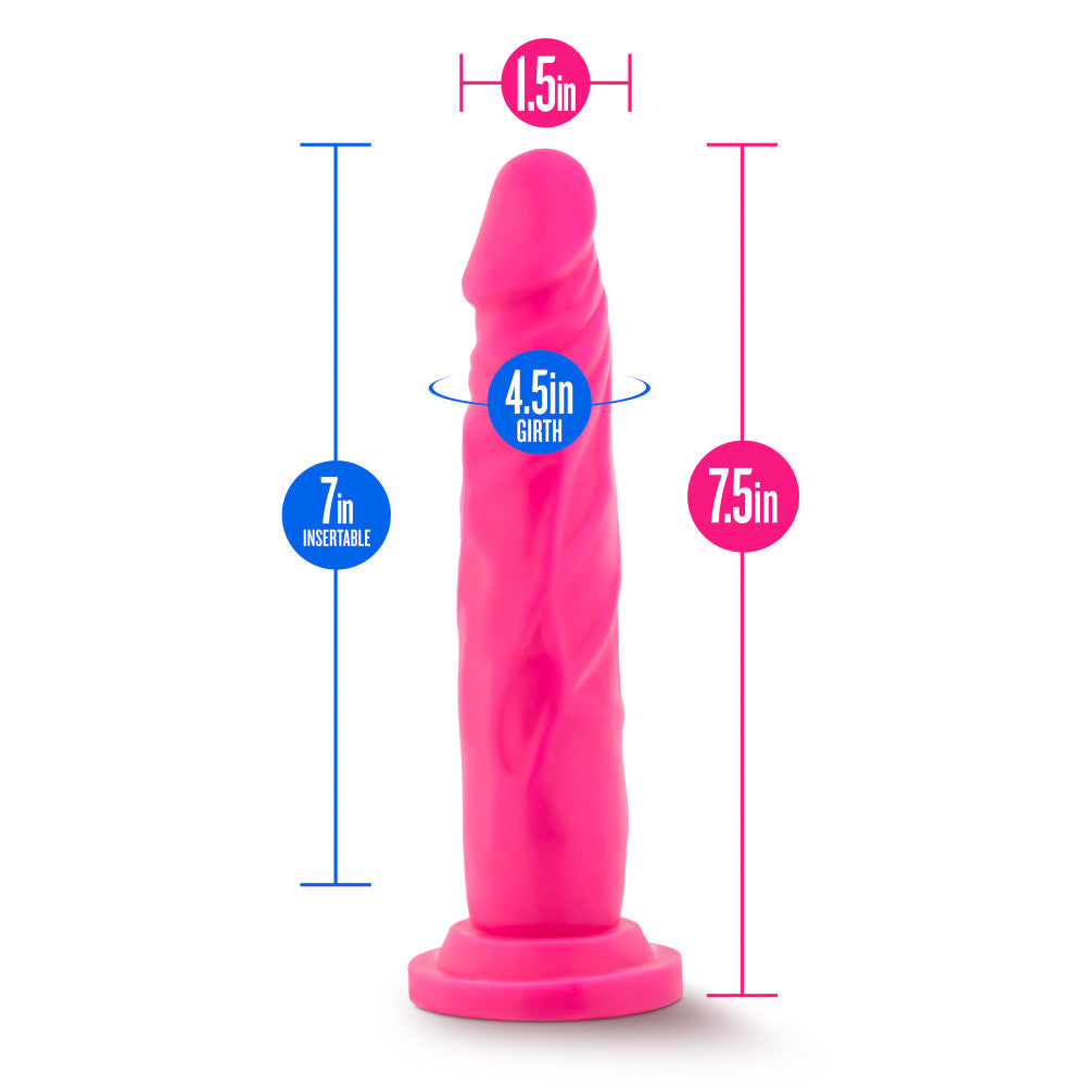 Neo By Blush® | Realistic Neon Pink 7.5-Inch Long Dildo With Suction Cup Base、mySite、bottomscart