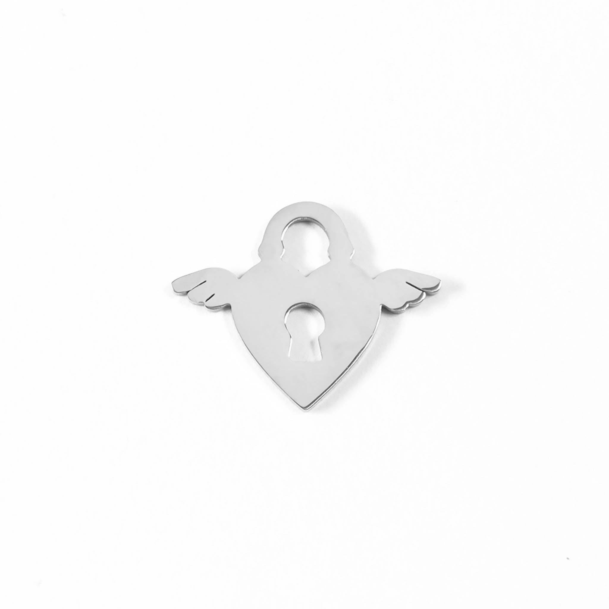 18K Gold PVD Stainless Steel Winged Heart Lock Charm / PDL0087、mySite、dreamappss
