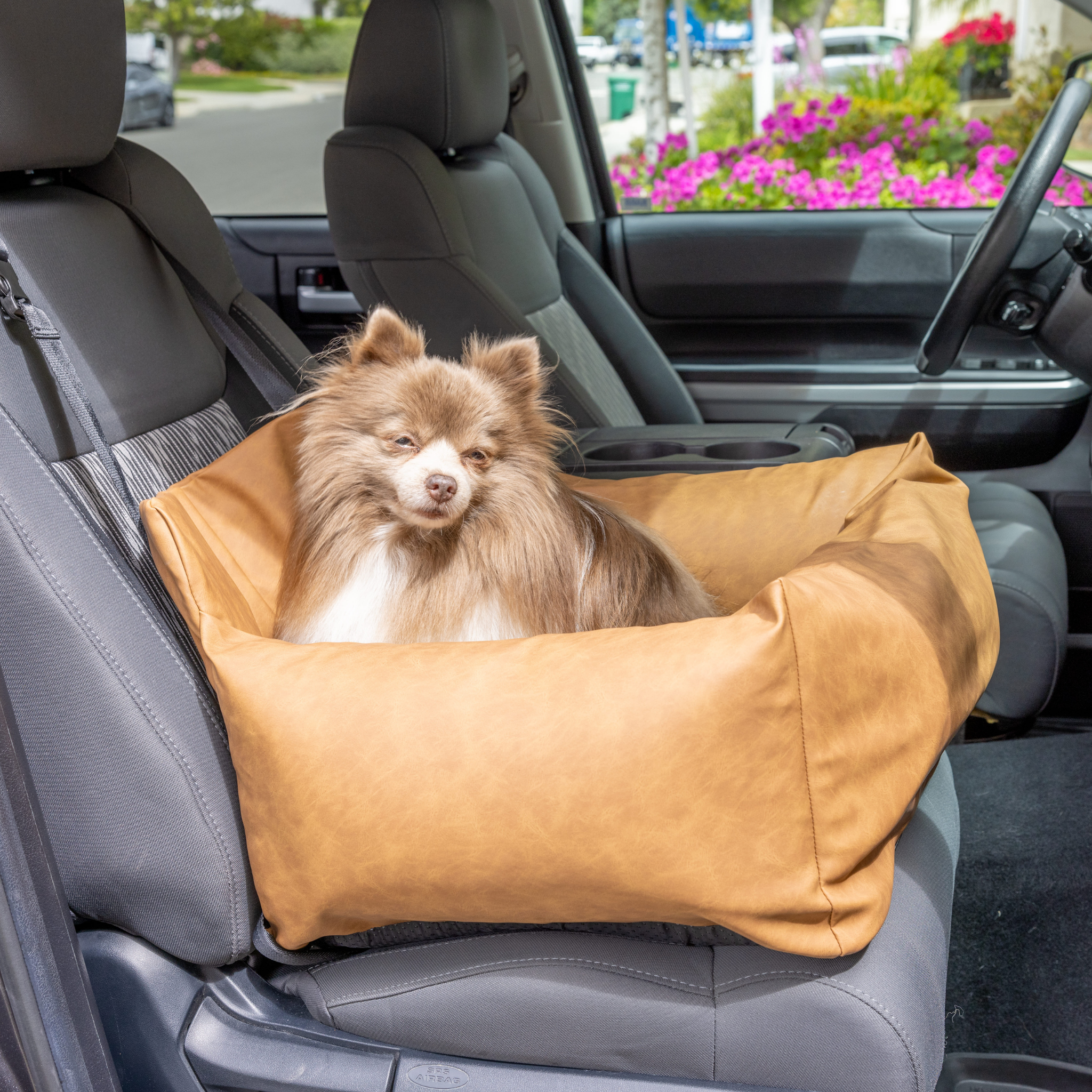 PupProtector™ Faux Leather Memory Foam Dog Car Bed - Camel、mySite、solidvoid