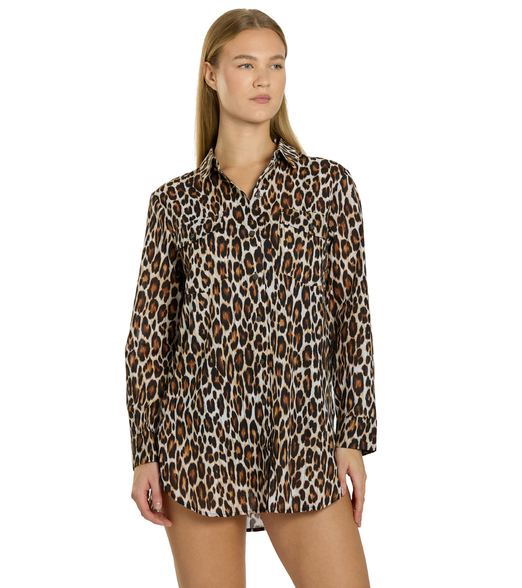 Tommy Bahama Women's Leopard Boyfriend Shirt、mySite、noshort