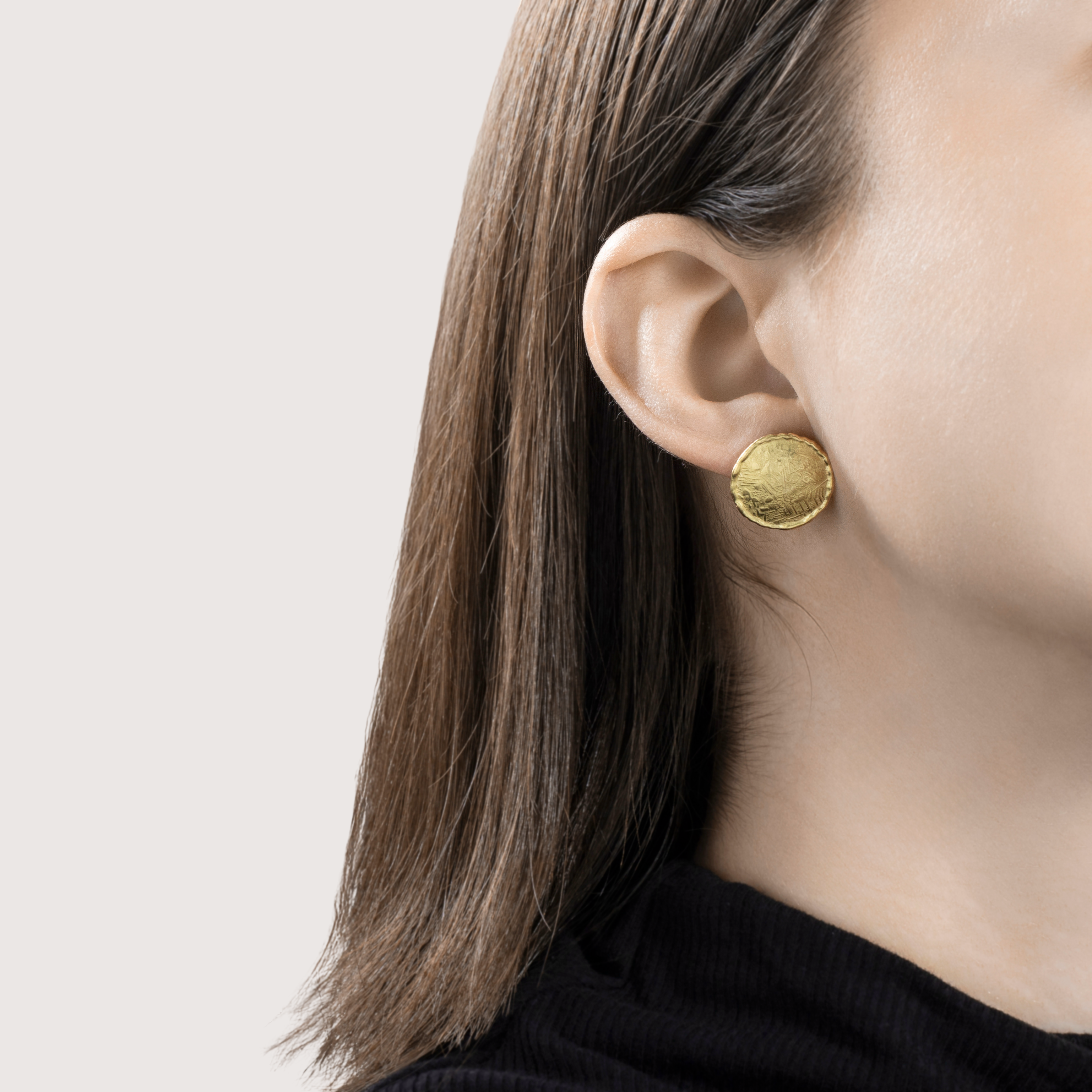 Vintage Italian 18k Yellow Gold Brushed Geometric Motif Statement Stud Earrings、mySite、hinf8tx79