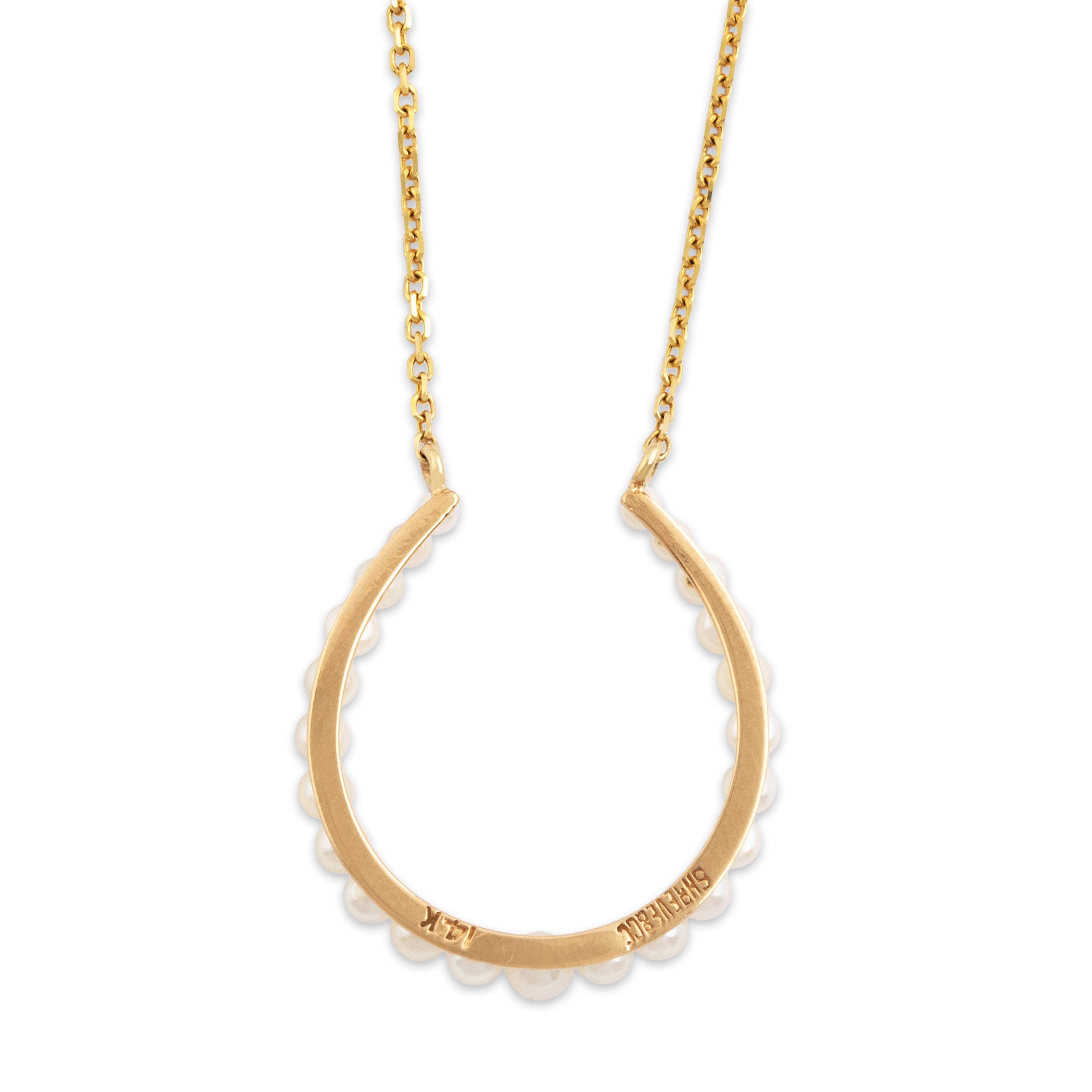 Antique Shreve & Co. 14k Yellow Gold Pearl Horseshoe Necklace 16-17-18、mySite、hinf8tx79