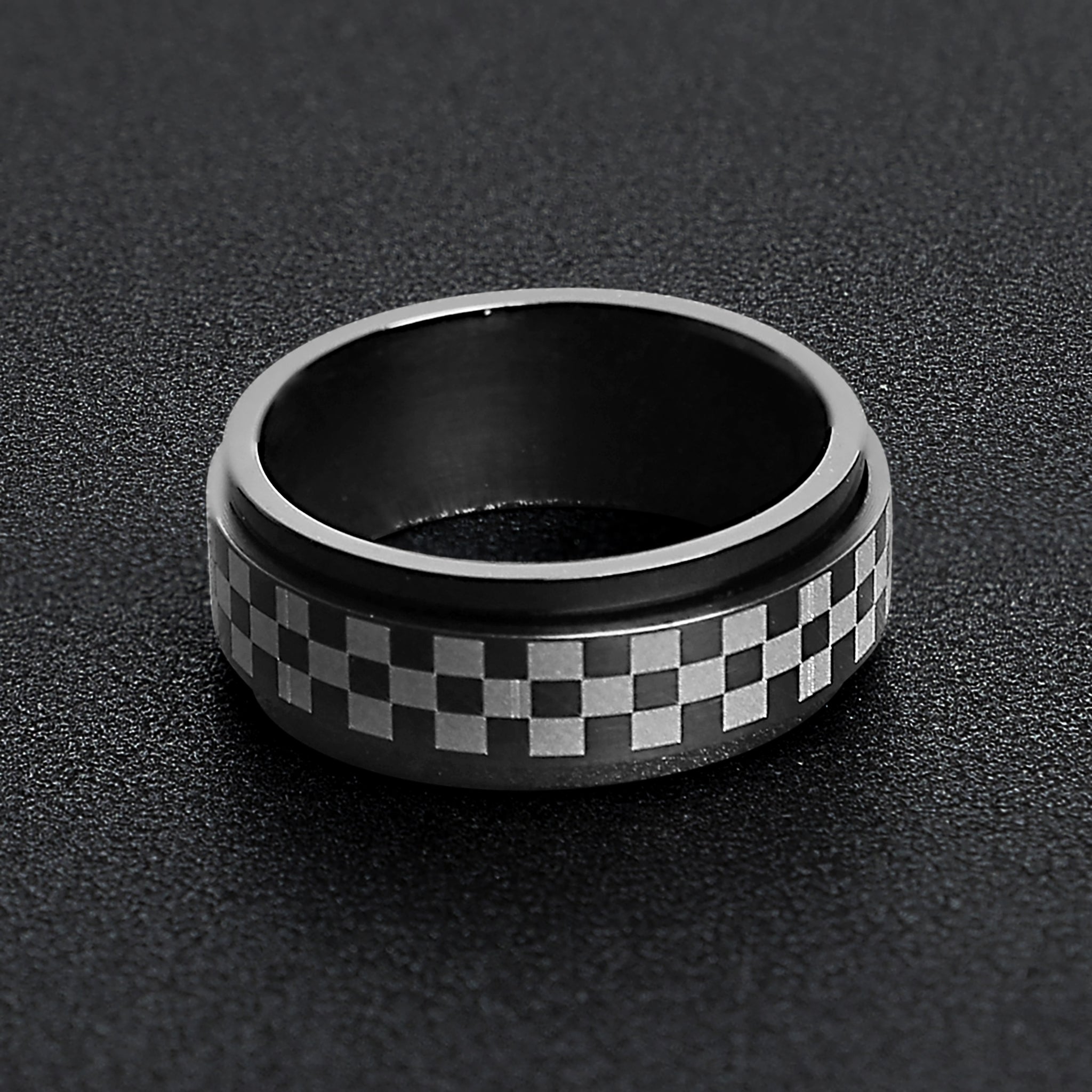 Stainless Steel Black Checker Spinner Ring / STC010、mySite、dreamappss