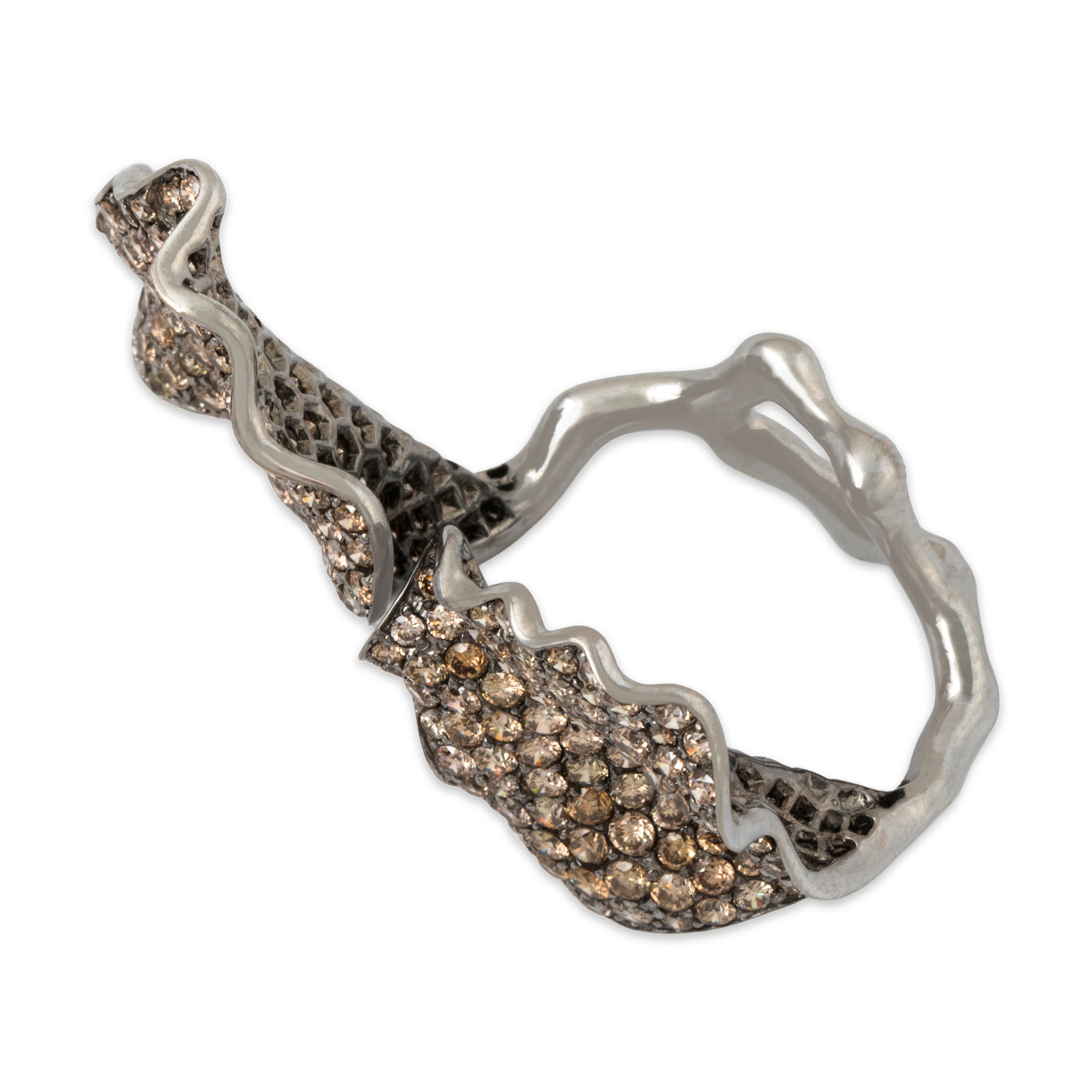 Vintage Large 18k White Gold 4.77cttw Champagne Diamond Statement Ring 8.25、mySite、hinf8tx79