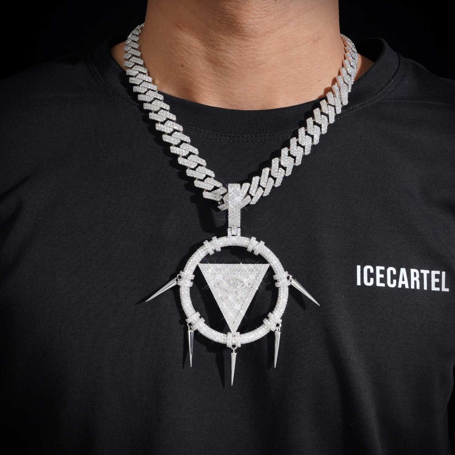 SPIKED ILLUMINATI Custom Logo Moissanite Pendant 14K Gold、mySite、hinf8tx79