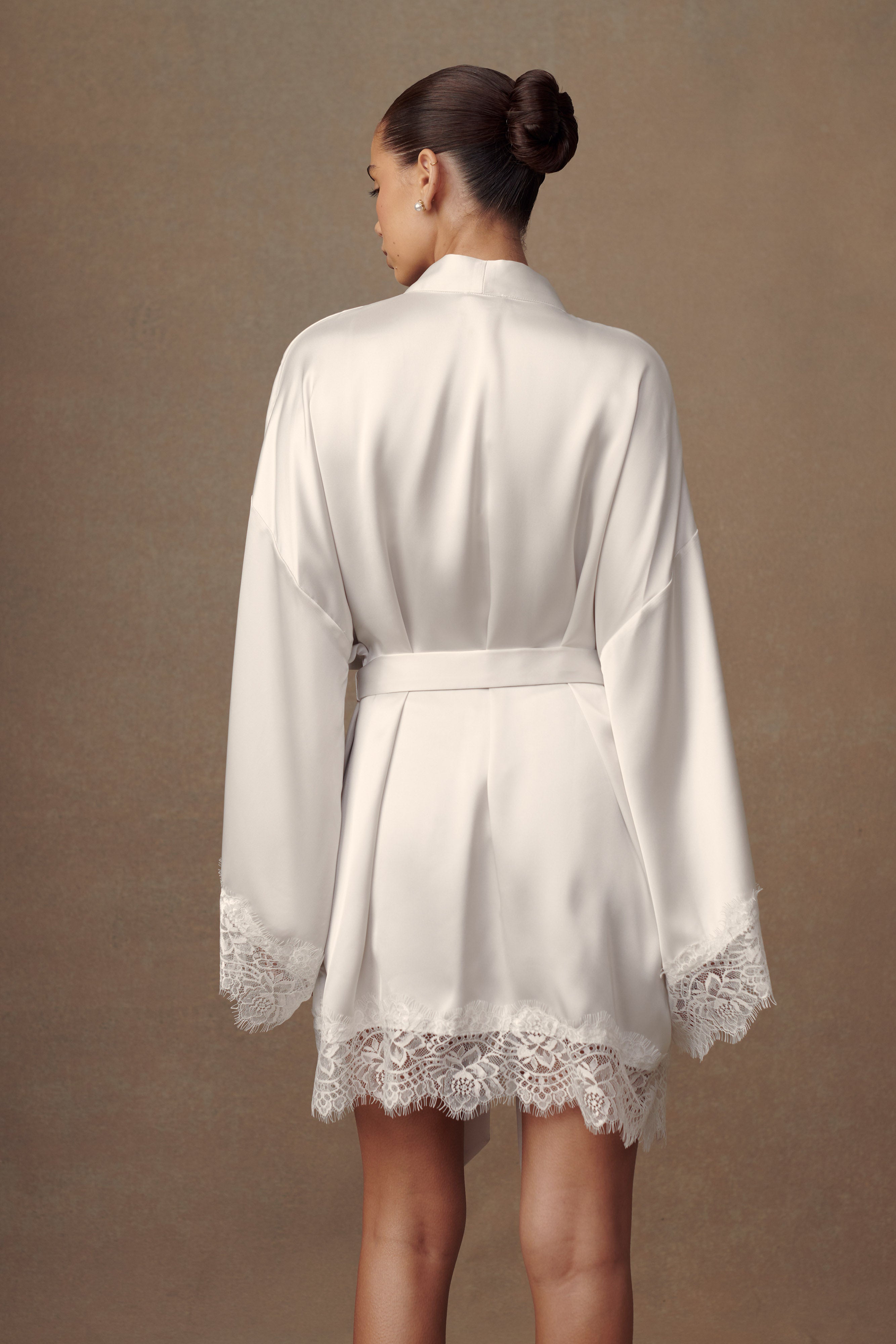 Annabeth Lace Trim Bridal Robe - White、mySite、solidvoid