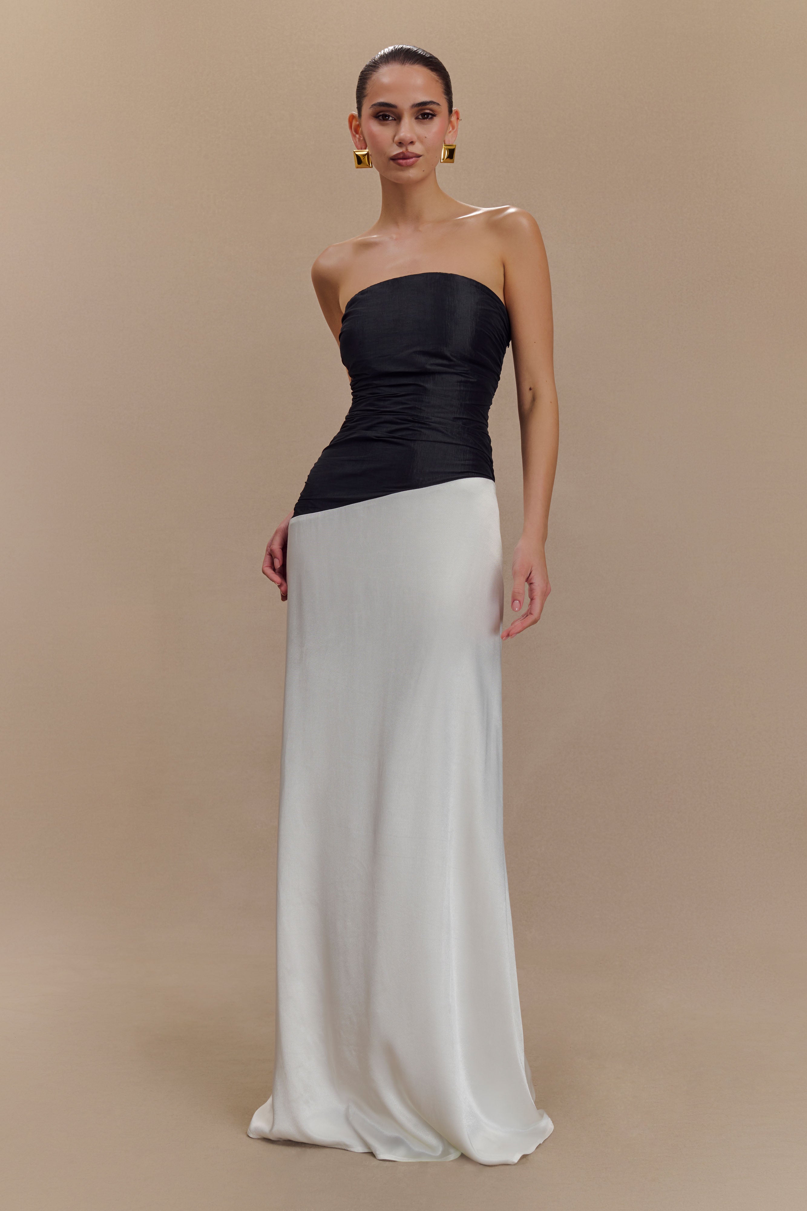 Serena Strapless Taffeta Maxi Dress - White/Black、mySite、solidvoid