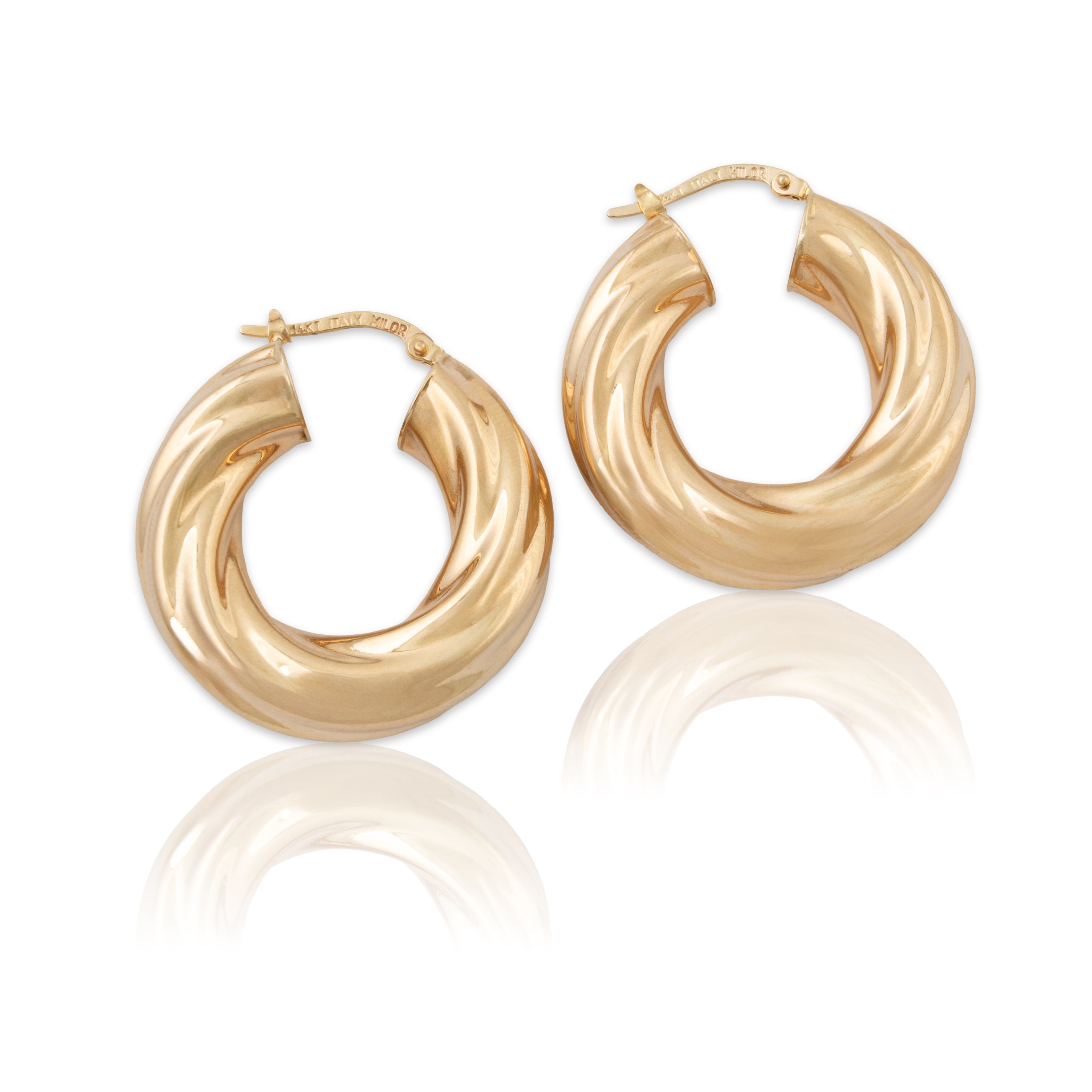 Vintage Italian 14k Yellow Gold Large Twisted Puff Hoop Earrings、mySite、hinf8tx79