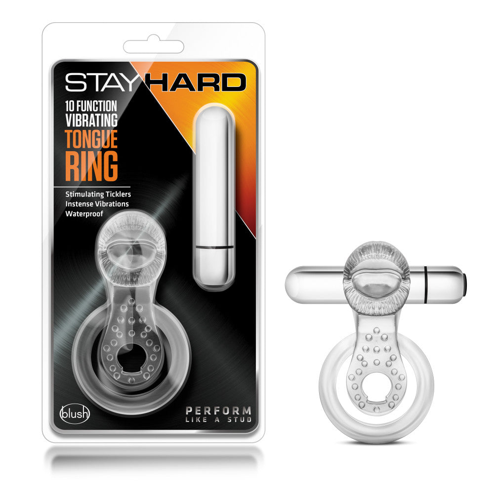 Stay Hard By Blush® | Tongue Ring: 3-In-1 Clear 10-Function Vibrating Penis Ring、mySite、bottomscart