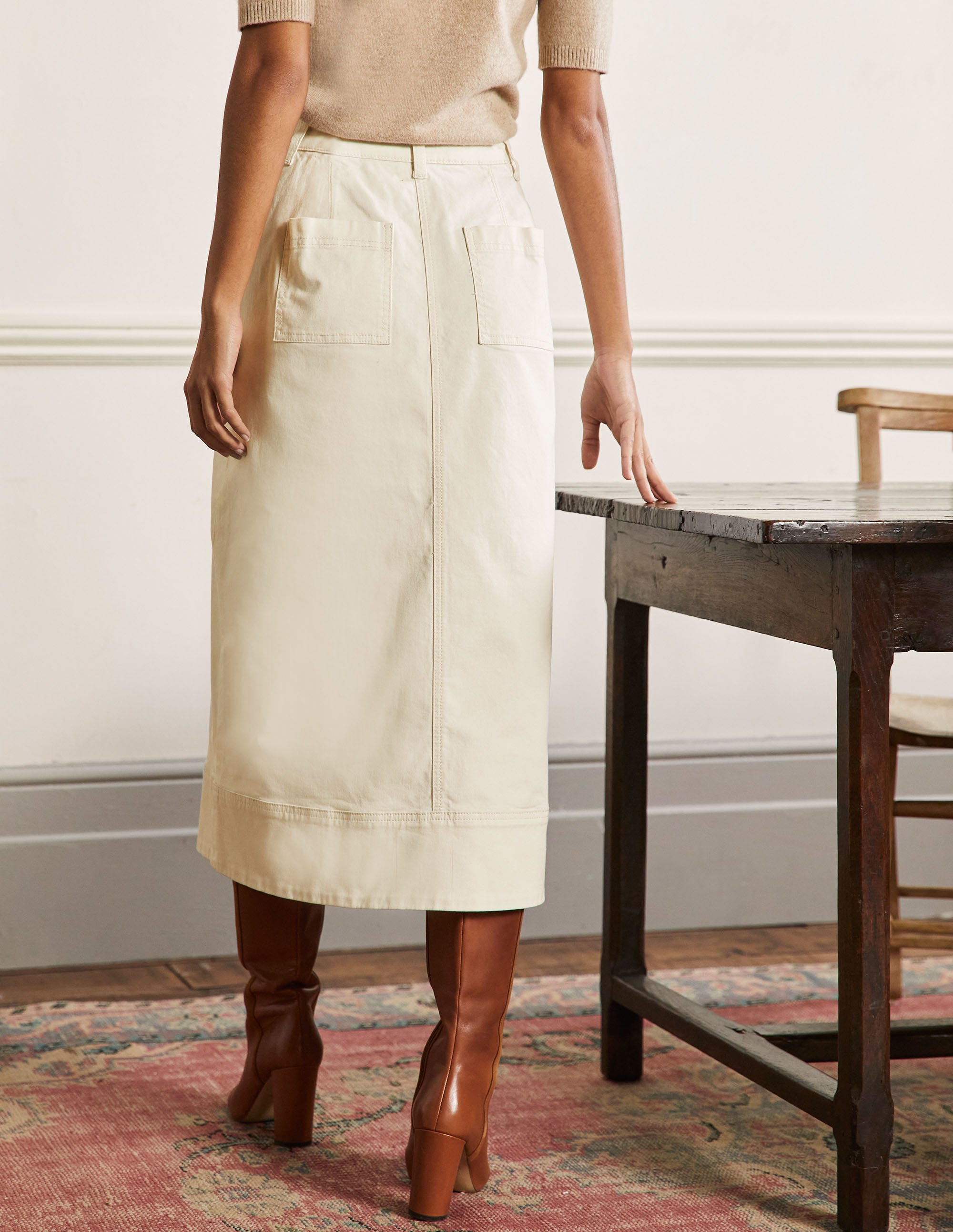  Topstitch Detail Midi Skirt-Ecru、mySite、ashleygrahame