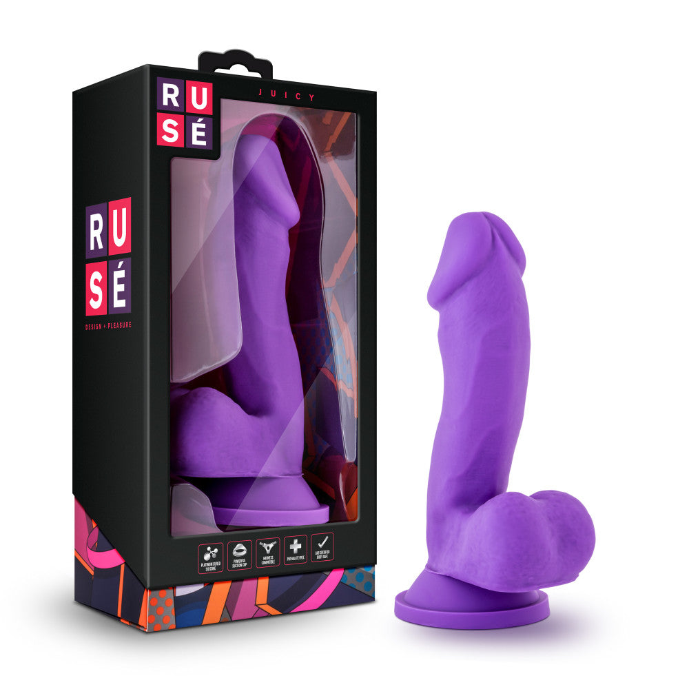 Ruse By Blush® | Juicy Realistic G-Spot Purple 7-Inch Long Dildo With Balls & Suction Cup Base、mySite、bottomscart