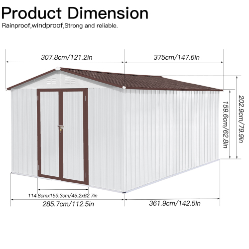 Metal garden sheds 12ft×10ft outdoor storage sheds Dark-grey、、eastwooduniform