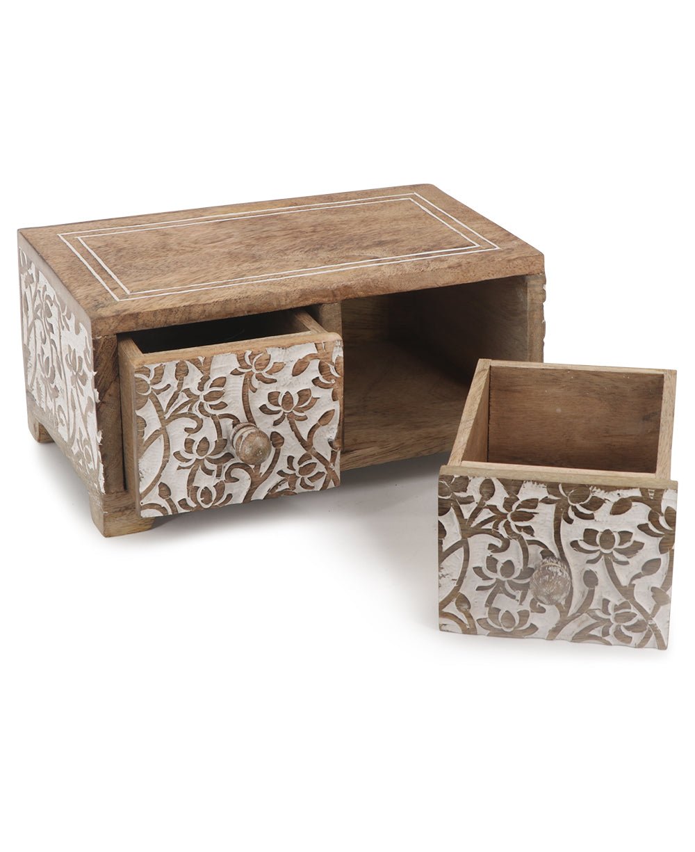 Small Tabletop Carved Wood Lotus Pedestal Riser With Drawers、mySite、topwebapps