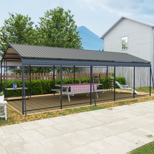 12 X 32 FT Carport, Heavy Duty Carport with Galvanized Steel Roof and Frame, Metal Carport Large Garage with 4 Fixed inclined square tube supports for Driveway Car, Truck、、eastwooduniform