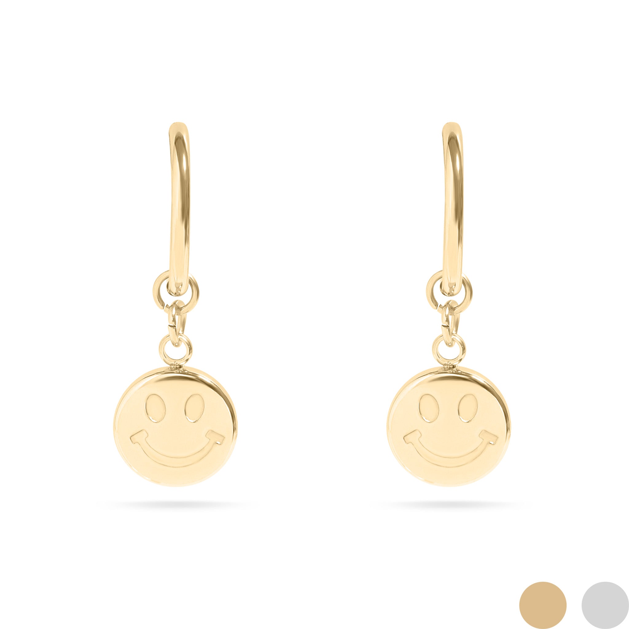 18K Gold Stainless Steel Smiley Face Huggie Earrings / ERJ0071、mySite、dreamappss