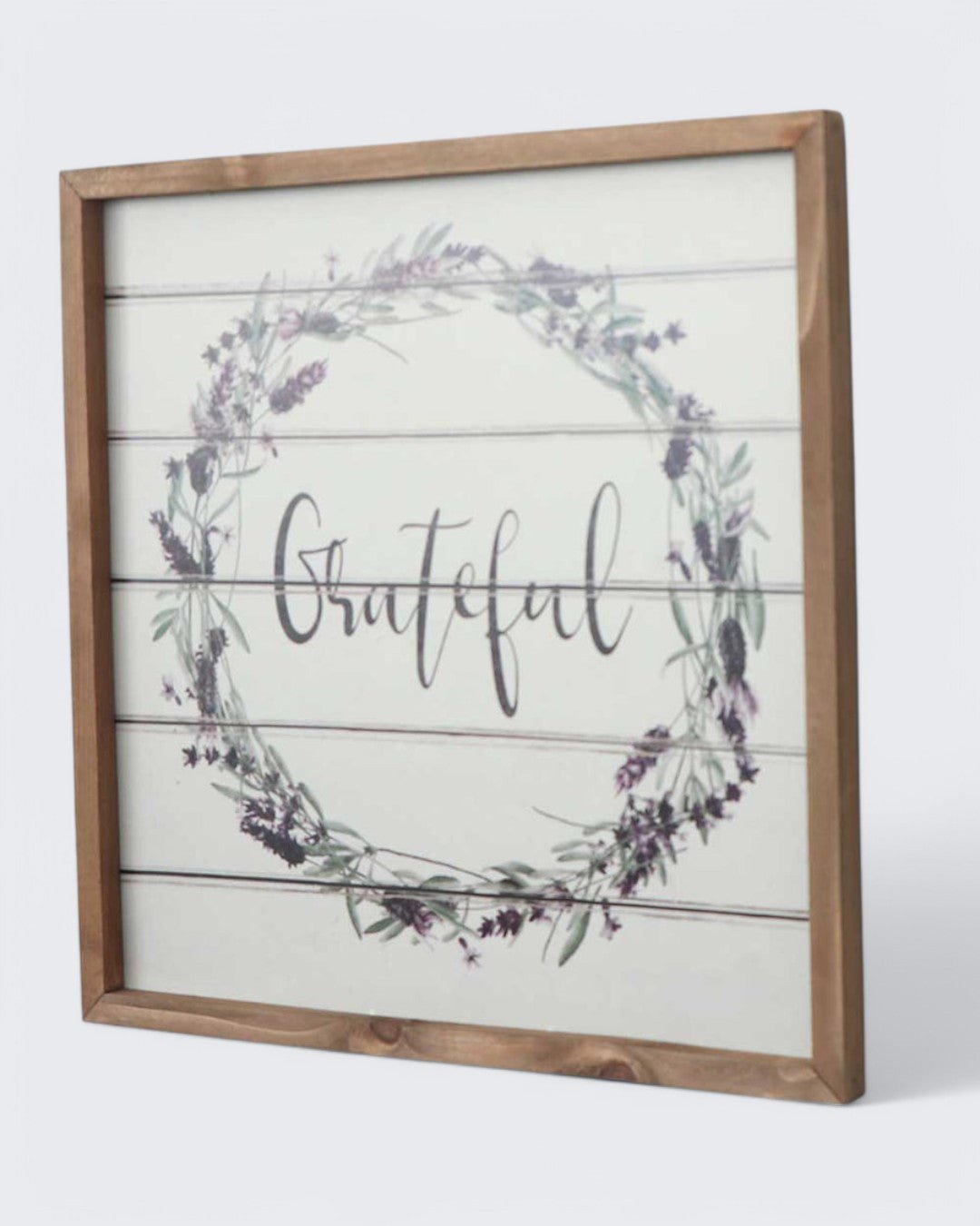 Farmhouse Design Grateful Lavender Floral Wreath Wall Art with Wood Frame、mySite、topwebapps