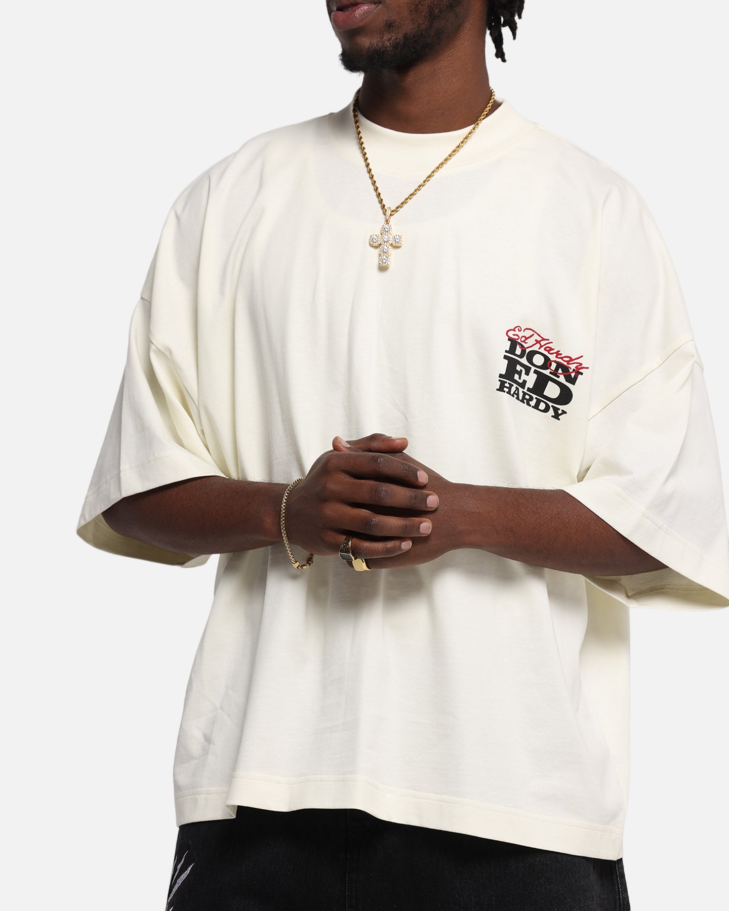 Ed Hardy Rose Skull Oversized Print T-Shirt Off White、mySite、zt4zffjzw