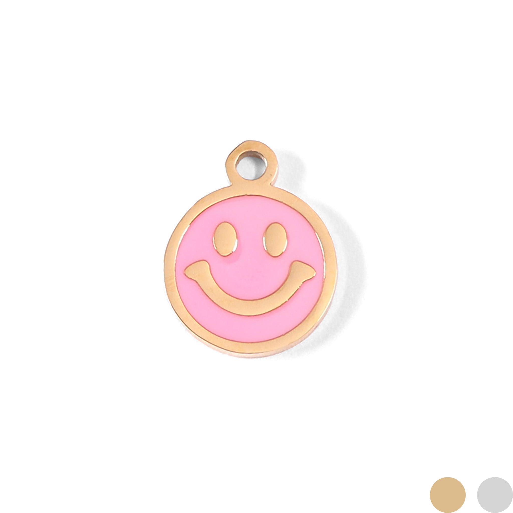 18K Gold PVD Stainless Steel Epoxy Pink Smiley Face Charm / PDL0005、mySite、dreamappss