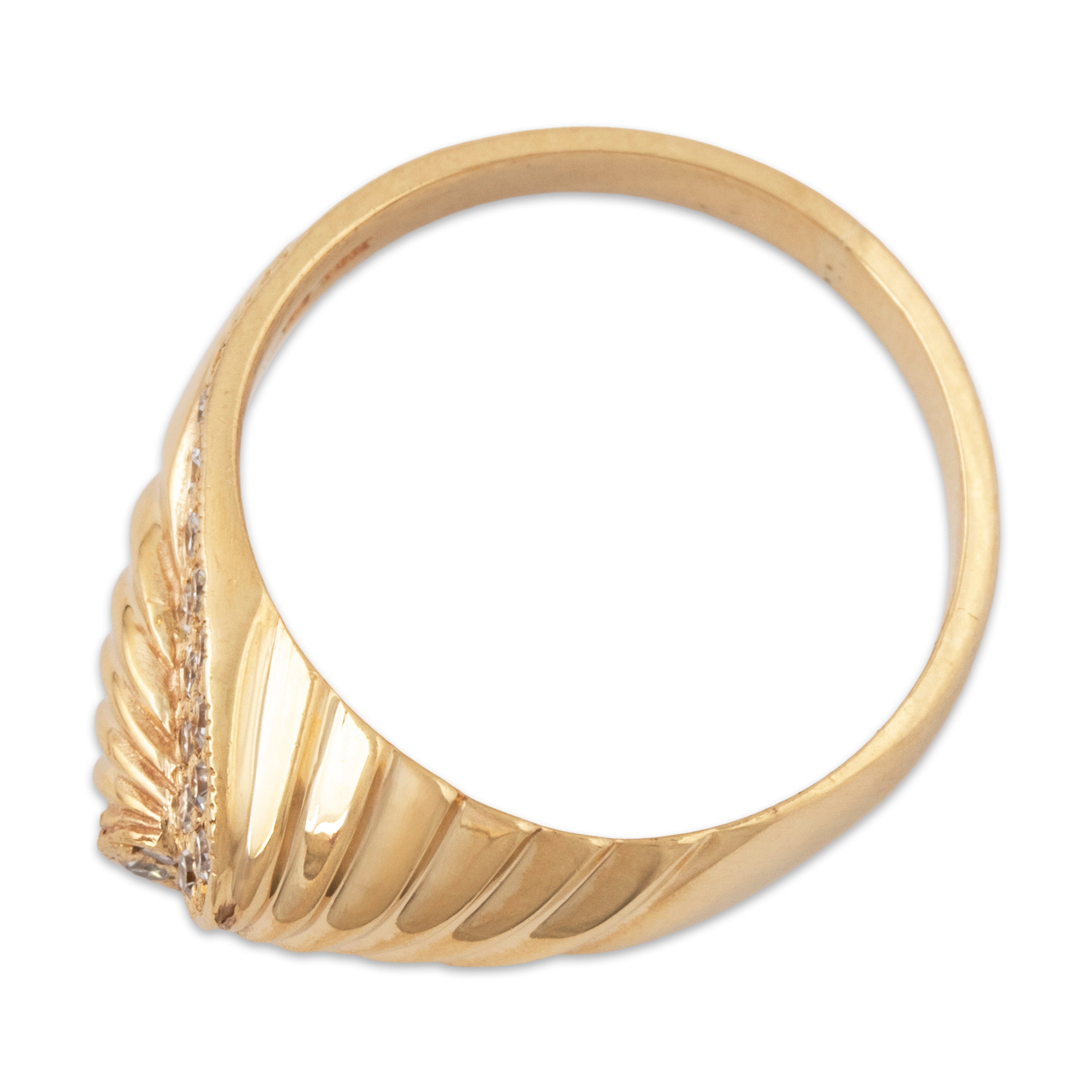 Vintage Heavy 14k Yellow Gold .312cttw Diamond Ribbed Bypass Ring 6.75、mySite、hinf8tx79