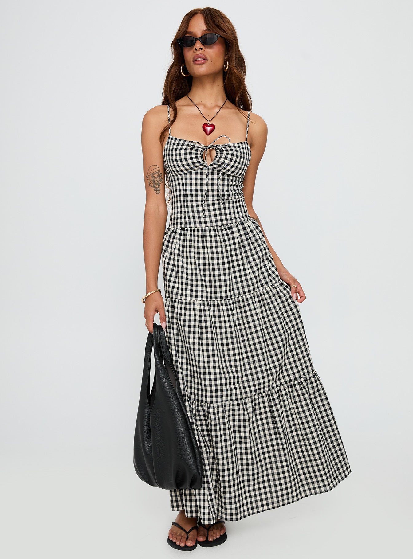 Avaleine Tiered Maxi Dress Black / White Check、mySite、solidvoid