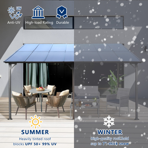10' x 10' Outdoor Pergola Gazebo,Wall-Mounted Lean to Metal Awning Gazebo with Roof,Large Heavy Duty for Patio,Decks,Backyard、、eastwooduniform