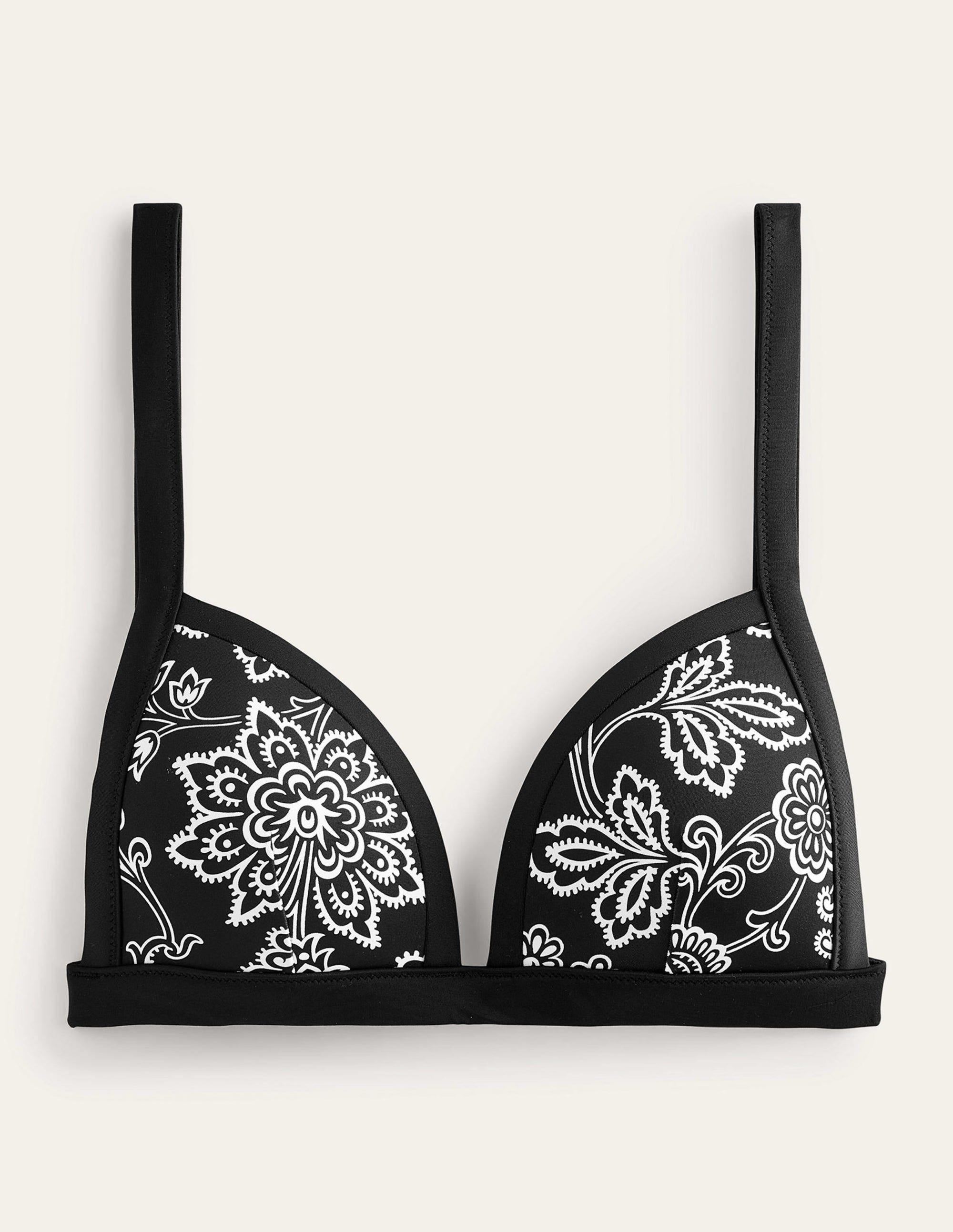  Triangle Panelled Bikini Top-Black, White Floral、mySite、ashleygrahame