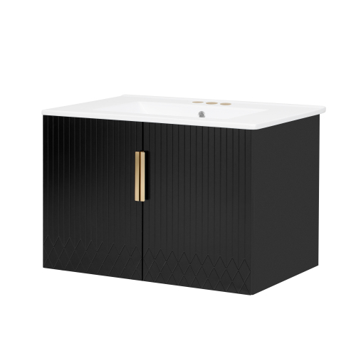 30" Vintage Bathroom Vanity with Ceramic Sink, with 3 Holes Single Ceramic Sink, Bathroom Storage Vanity Cabinet with 2 Soft Closing Doors、、xpatfood
