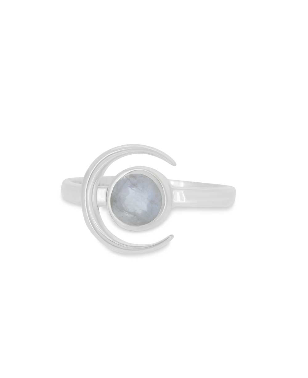 Crescent Moon Sterling Silver Rainbow Moonstone Ring、mySite、topwebapps