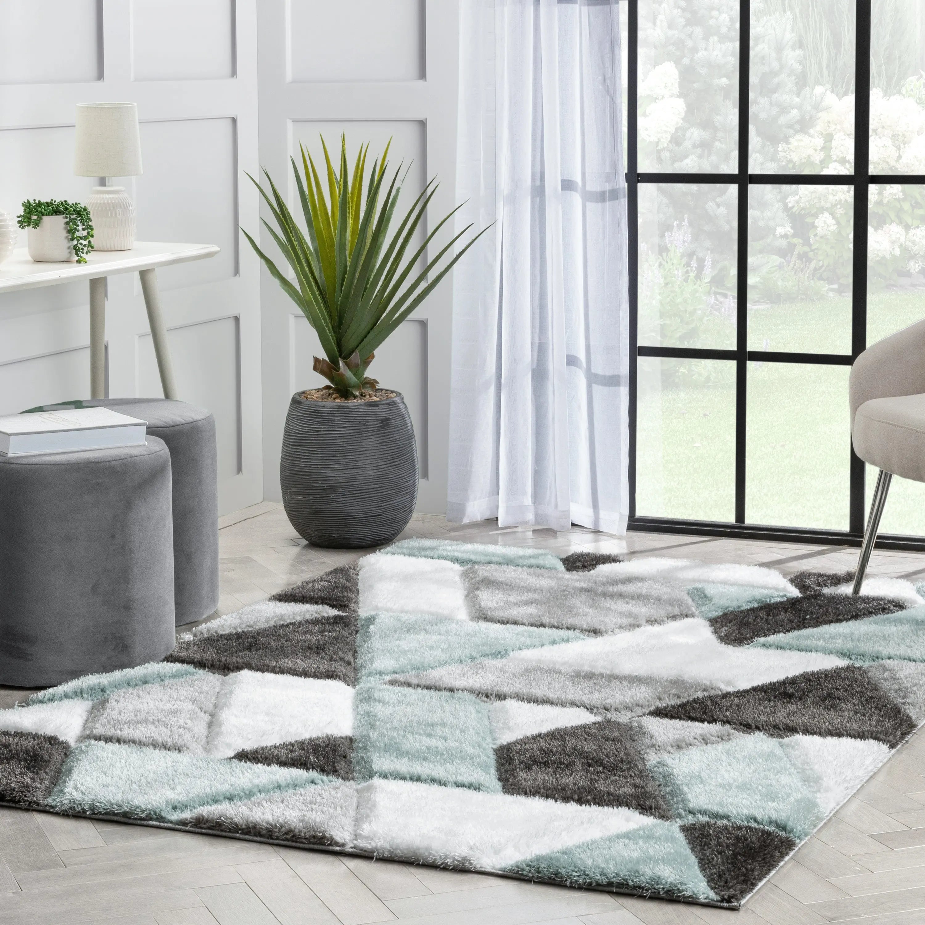 Holland Modern Geometric Light Blue 3D Textured Thick & Soft Shag Rug、mySite、gigharbornorthrealestate