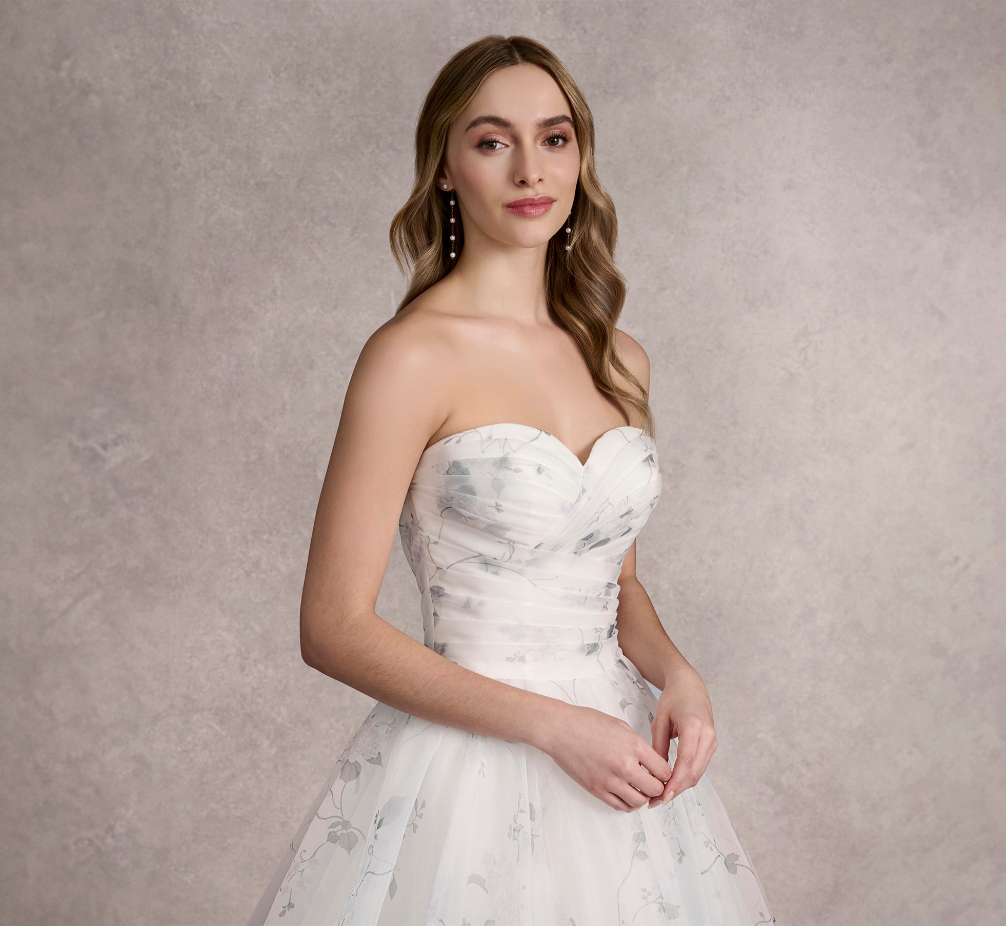 Printed Strapless Organza Ball Gown With Removable Puff Sleeves In Ivory/Ivory/Multi In Ivory Ivory Multi、mySite、solidvoid