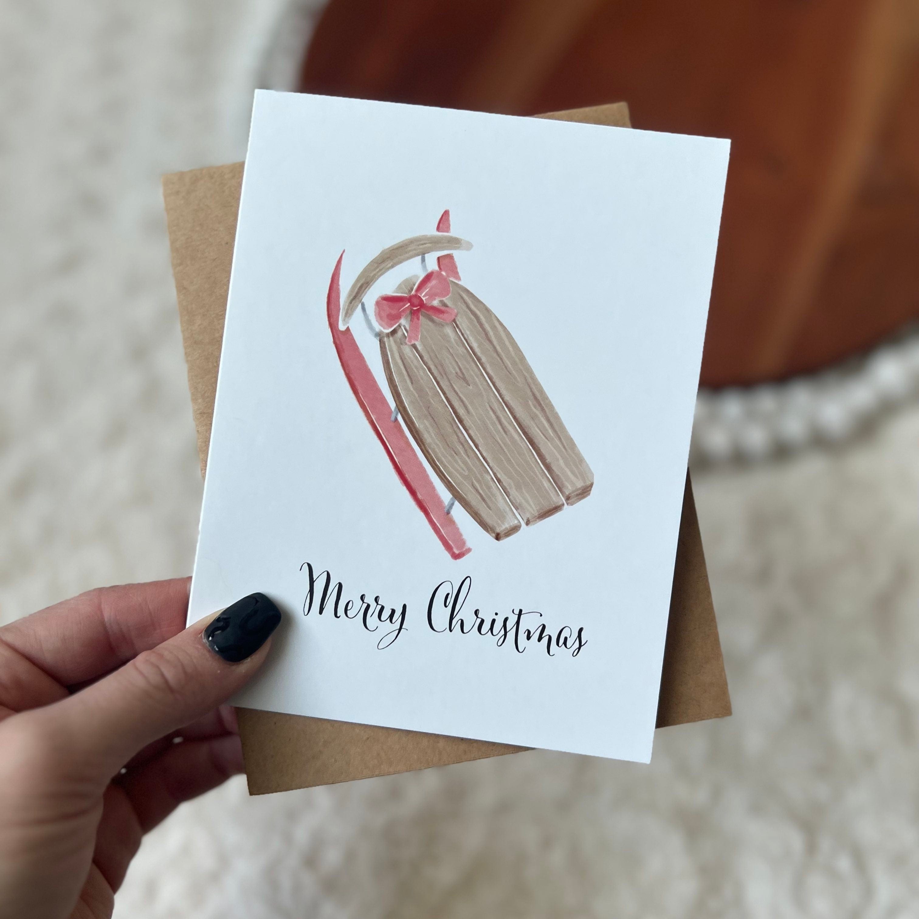  Merry Christmas Wooden Sled Holiday Greeting Card、mySite、ghnorth